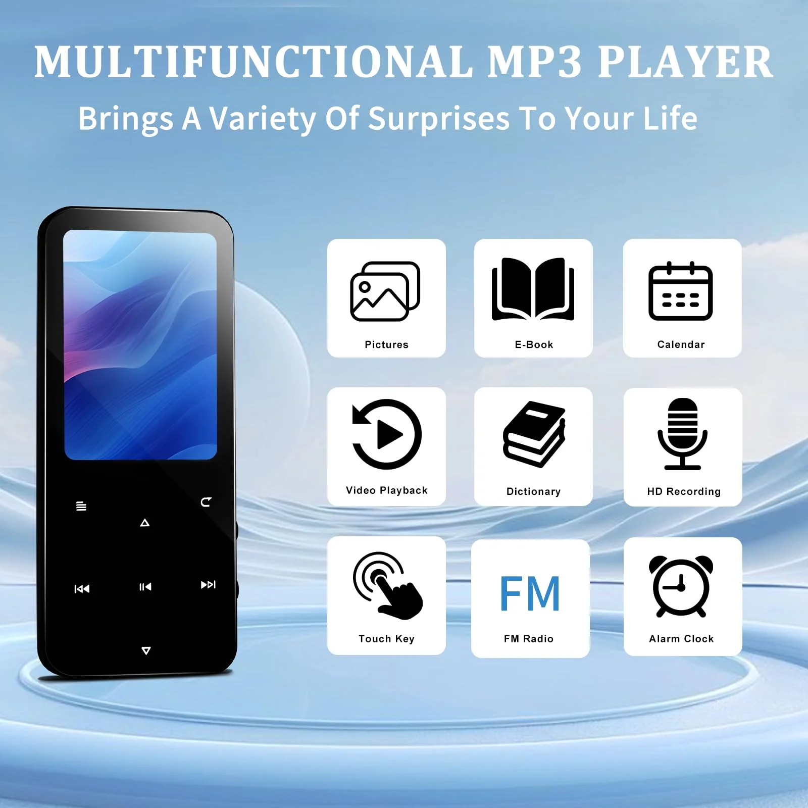 144GB MP3 Player, Bluetooth 5.2 Music Player, HiFi Sound Digital Music, Built-in HD Speaker, FM Radio, Voice Recorder, Earphones Included, MP3 Player for Friends, Kids, Students, Seniors (Black) Black - Image 6
