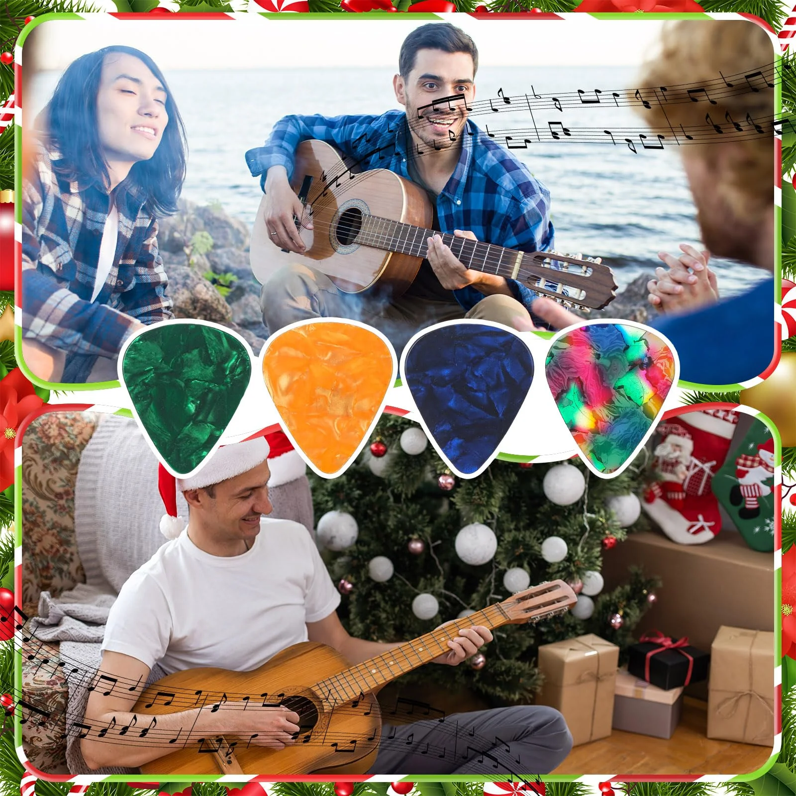 144pc Christmas Guitar Tin Pick Gift for Acoustic Guitar Celluloid Plectrums for Electric, Acoustic, Bass & Ukulele Includes 0.46mm, 0.71mm, 0.96mm(Color Random) - Image 5