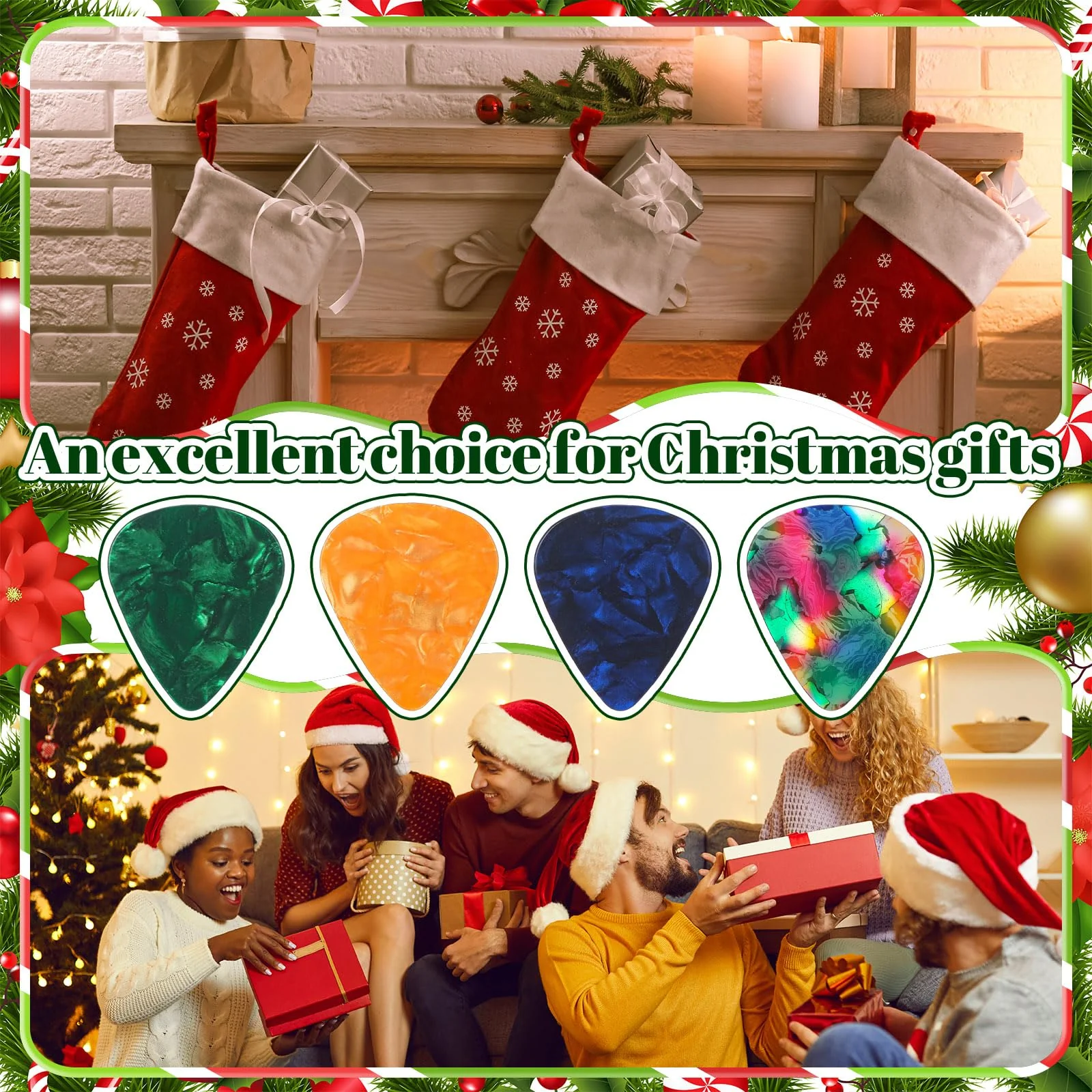 144pc Christmas Guitar Tin Pick Gift for Acoustic Guitar Celluloid Plectrums for Electric, Acoustic, Bass & Ukulele Includes 0.46mm, 0.71mm, 0.96mm(Color Random) - Image 6