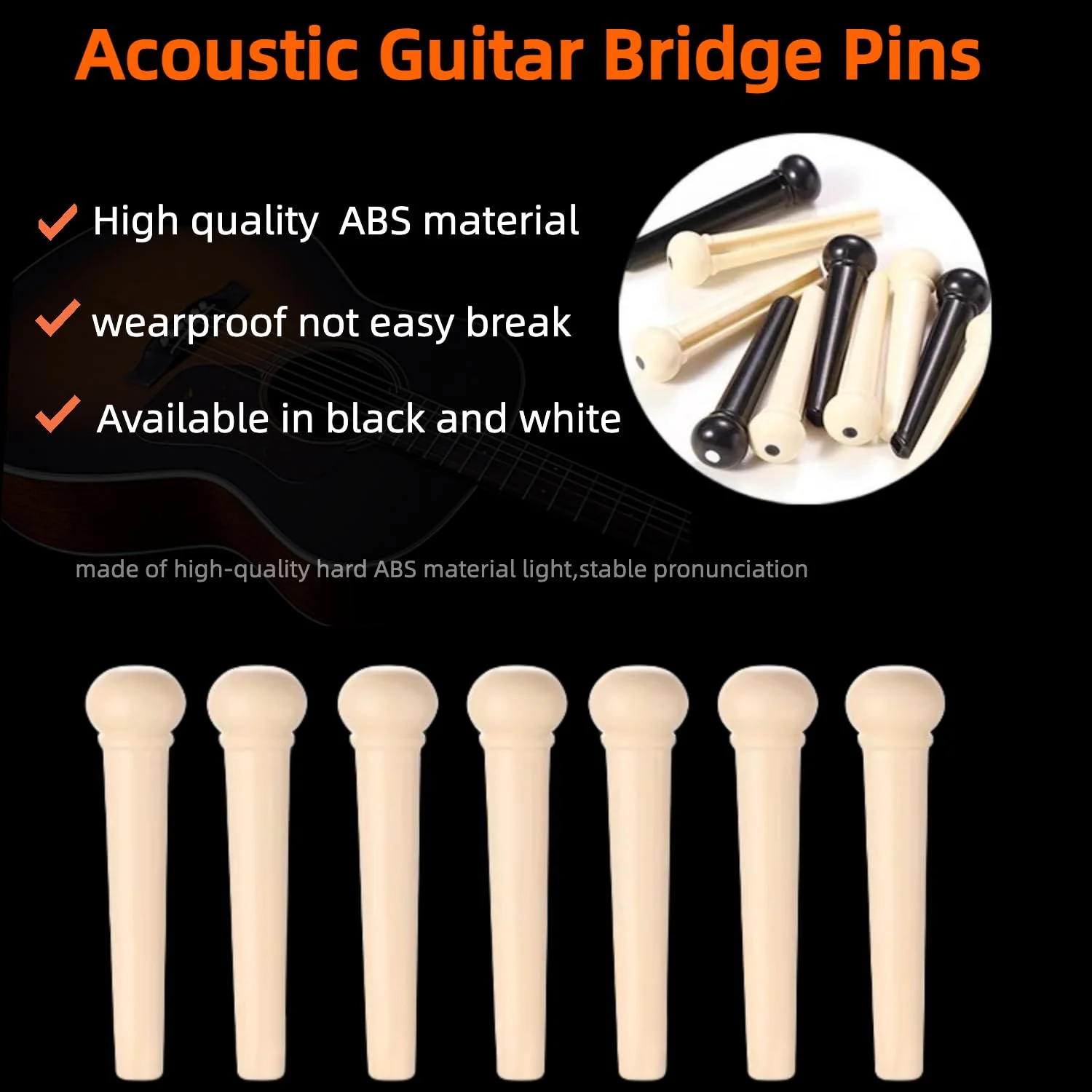 14pcs 6 String Acoustic Guitar Bridge Saddle and Pins Sets,with 3 Guitar Picks and Stainless Steels Pin Puller, 1Guitar Accessories Box 14pcs Bridge Saddle+Stainless steels Pin Puller - Image 2