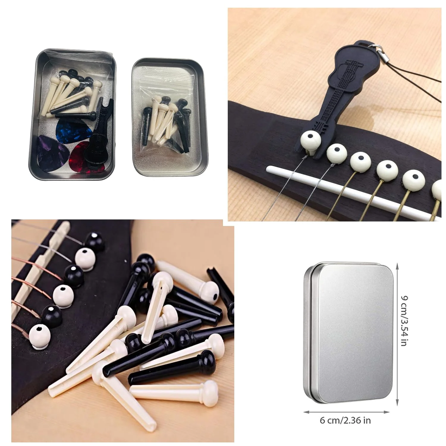 14pcs 6 String Acoustic Guitar Bridge Saddle and Pins Sets,with 3 Guitar Picks and Stainless Steels Pin Puller, 1Guitar Accessories Box 14pcs Bridge Saddle+Stainless steels Pin Puller - Image 4