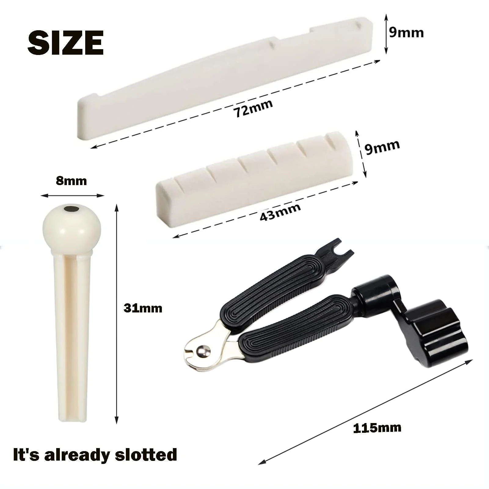14Pcs Acoustic Guitar Bridge Pins String Pegs Guitar Saddle Nut With 3-In-1 Pin Puller Remover Guitar String Winder And Cutter Guitar Parts Accessories Replacement Tools Kits（white+black） C:14pcs+3-in-1 Pin Puller - Image 4