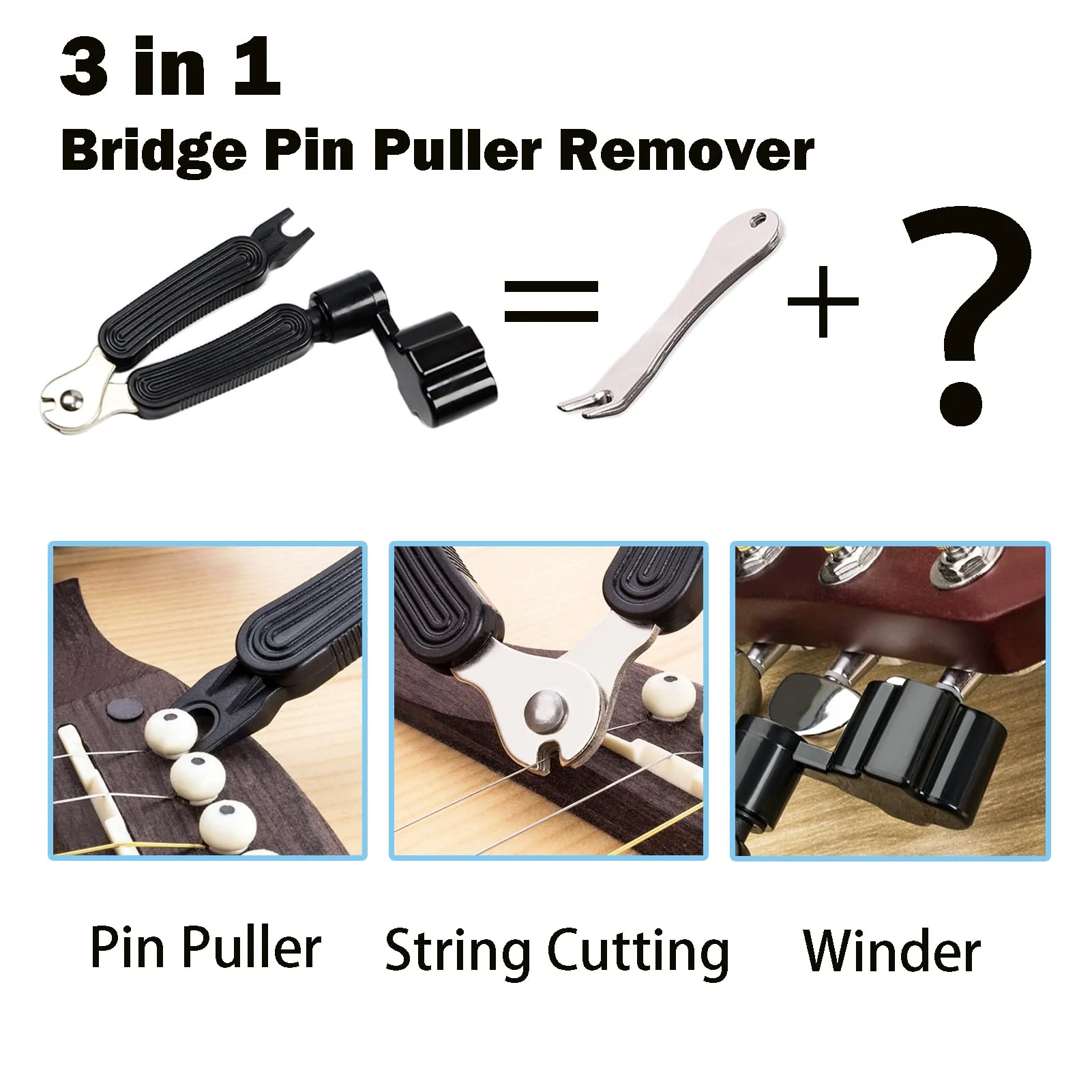14Pcs Acoustic Guitar Bridge Pins String Pegs Guitar Saddle Nut With 3-In-1 Pin Puller Remover Guitar String Winder And Cutter Guitar Parts Accessories Replacement Tools Kits（white+black） C:14pcs+3-in-1 Pin Puller - Image 5