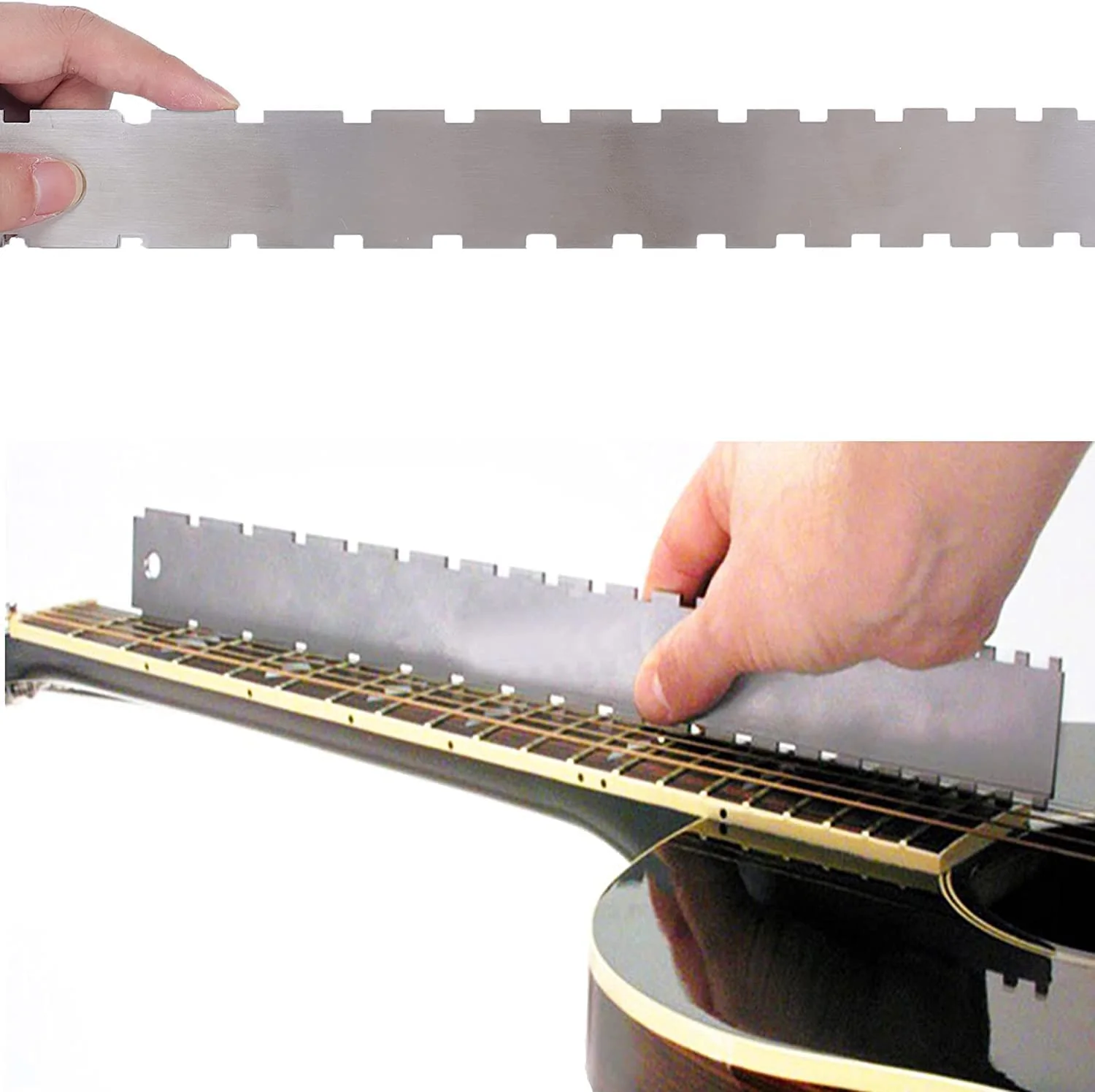 14pcs Guitar Luthier Tools Set Guitar Radius Gauge Unilateral Neck Straight Edge String Action Gauge Ruler Feeler Gauge Fret Rocker Fret Leveling Beam Set Up Tool for Guitar Fretboard and Frets - Image 2