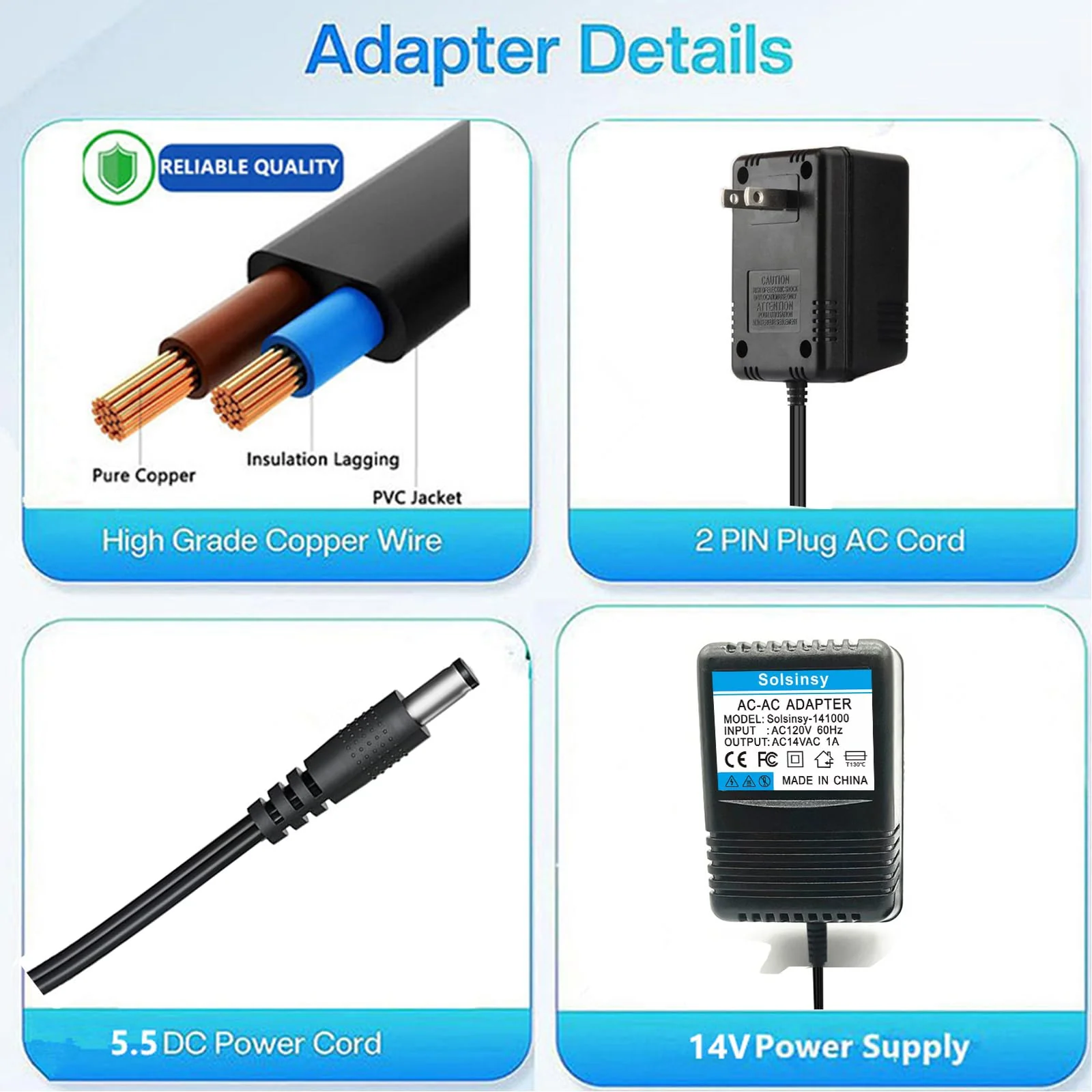 14VAC Adapter for Boss GT-3 GT-8 GS-10 VF-1 GX-700 SP-505 DR-770 ; Boss BRC-120 BRC120T,ME-8 ME-8B AF-70,GR-20,GR-33 Roland A41408DC Guitar Effects Processor PS Wall Home 14V Charger Mains PSU - Image 3