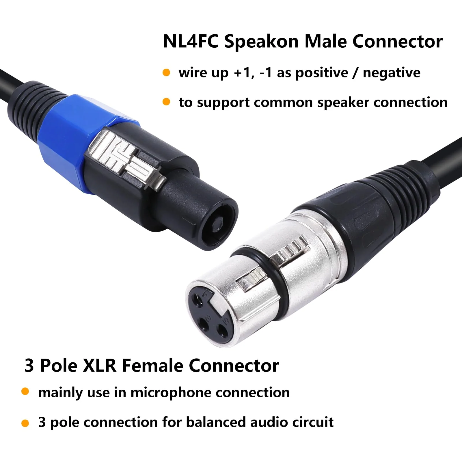 15 Feet Pack of 2 SpeakOn to XLR Cable - 2pcs Speak-On Male to 3 Pole XLR Female Extension Wire - 15ft. DJ PA Stage Audio Jack Microphone 3 Pin Connection Wiring with Twist Lock 15ft. - 2 Packs - Image 2