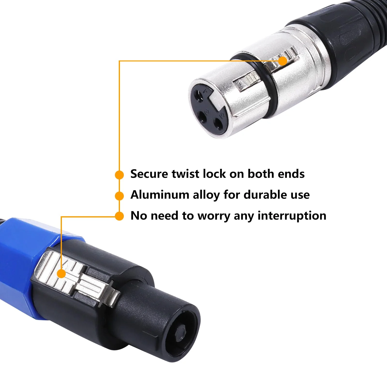 15 Feet Pack of 2 SpeakOn to XLR Cable - 2pcs Speak-On Male to 3 Pole XLR Female Extension Wire - 15ft. DJ PA Stage Audio Jack Microphone 3 Pin Connection Wiring with Twist Lock 15ft. - 2 Packs - Image 3