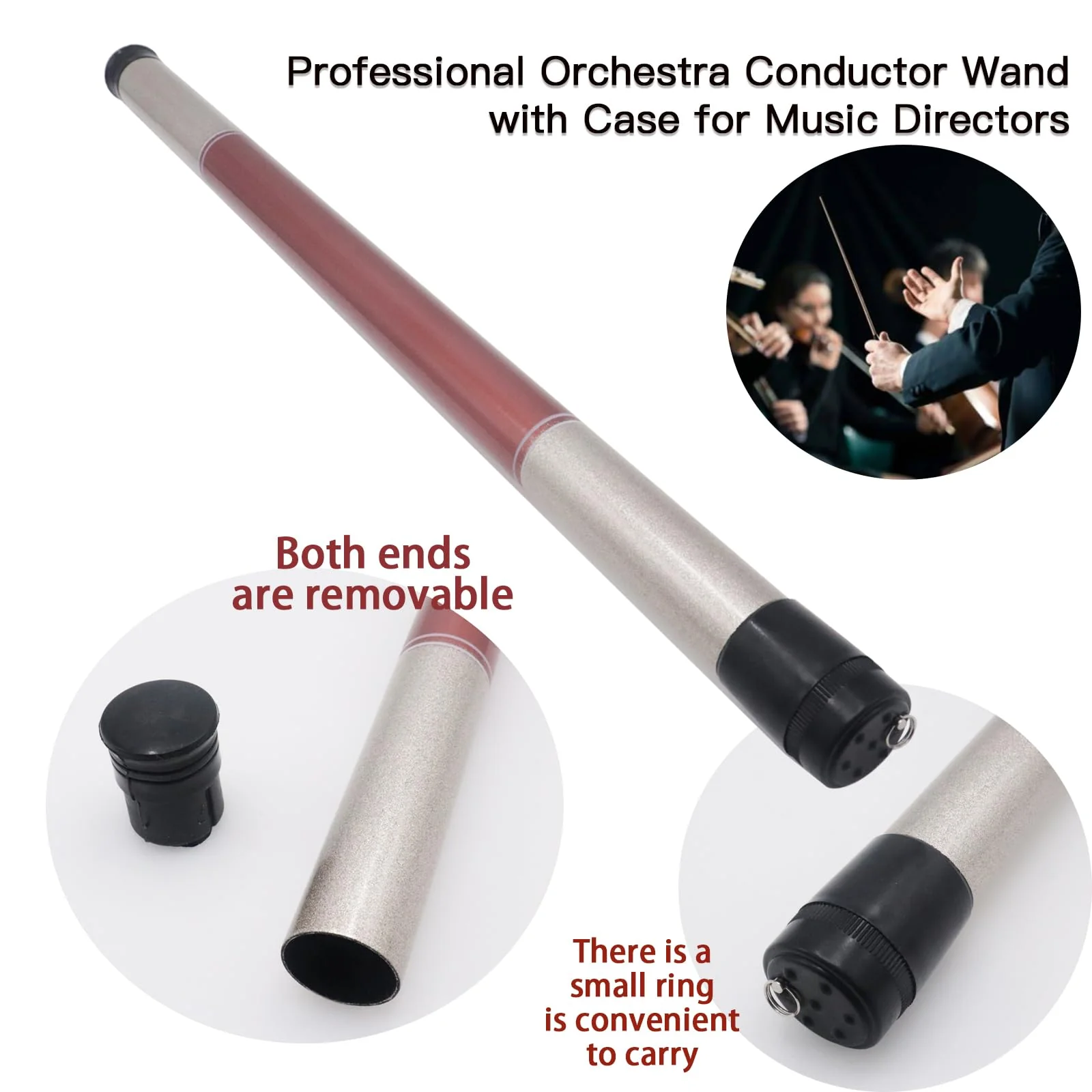 15 Inch Lightweight Wood Handle Conducting Baton, Professional Orchestra Conductor Wand with Case for Music Directors, Choral Symphony & Band Leaders Black Rosewood - Image 6