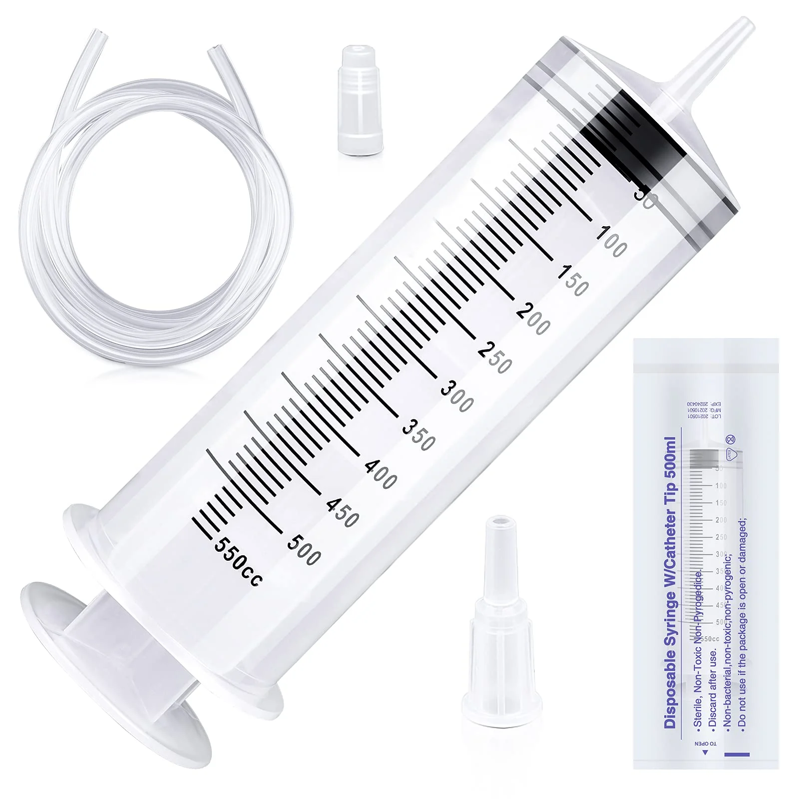 150/250/350/550 ml Syringe with Plastic Tubes, Reusable Plastic Syringe for Oil or Glue Applicators, Experiments, Pet Feeding, Industrial Applications (550 ml) 550ml