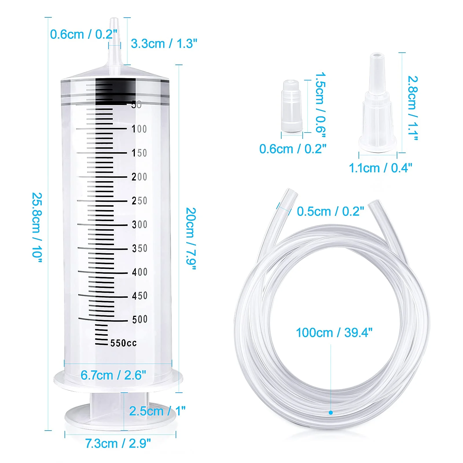150/250/350/550 ml Syringe with Plastic Tubes, Reusable Plastic Syringe for Oil or Glue Applicators, Experiments, Pet Feeding, Industrial Applications (550 ml) 550ml - Image 2