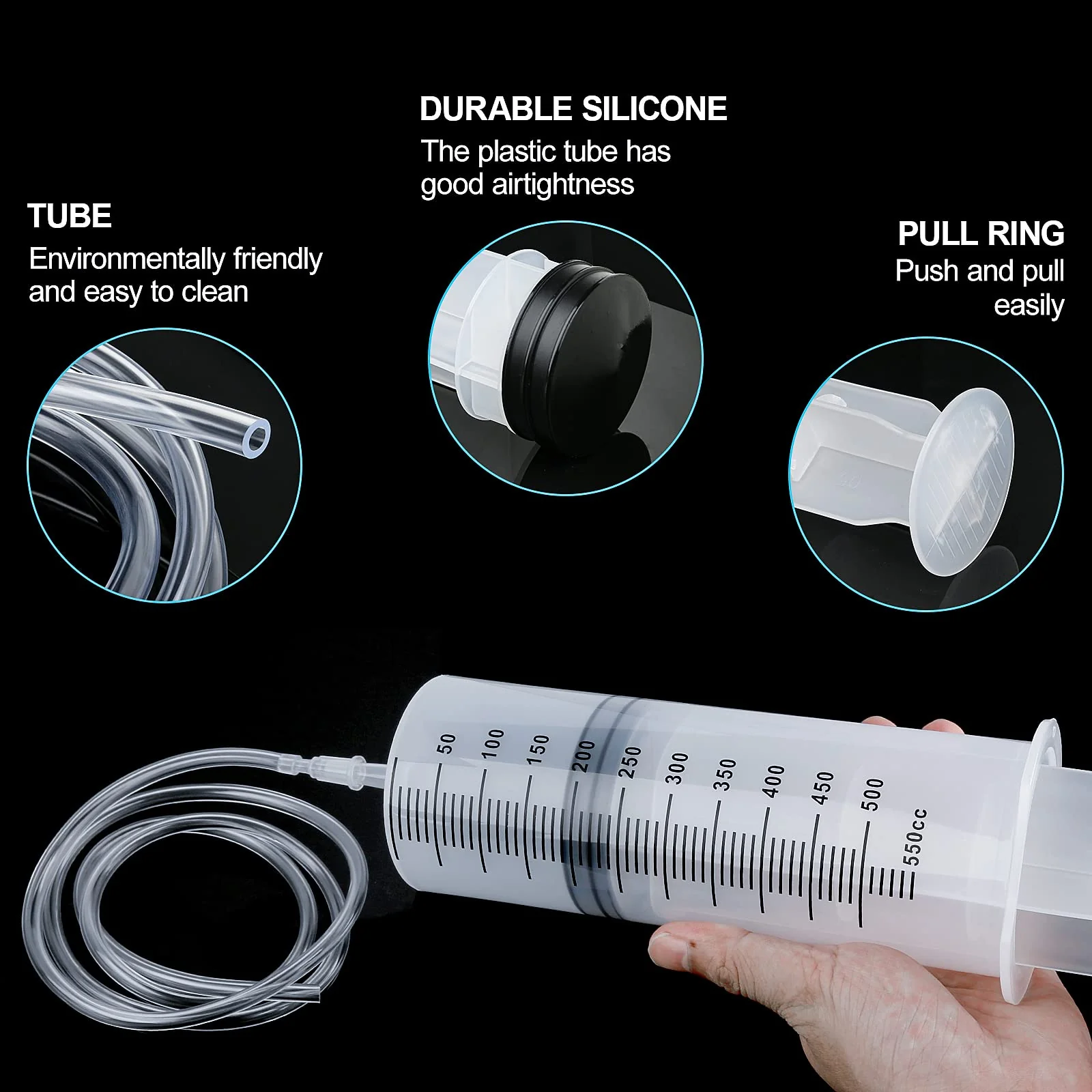 150/250/350/550 ml Syringe with Plastic Tubes, Reusable Plastic Syringe for Oil or Glue Applicators, Experiments, Pet Feeding, Industrial Applications (550 ml) 550ml - Image 4