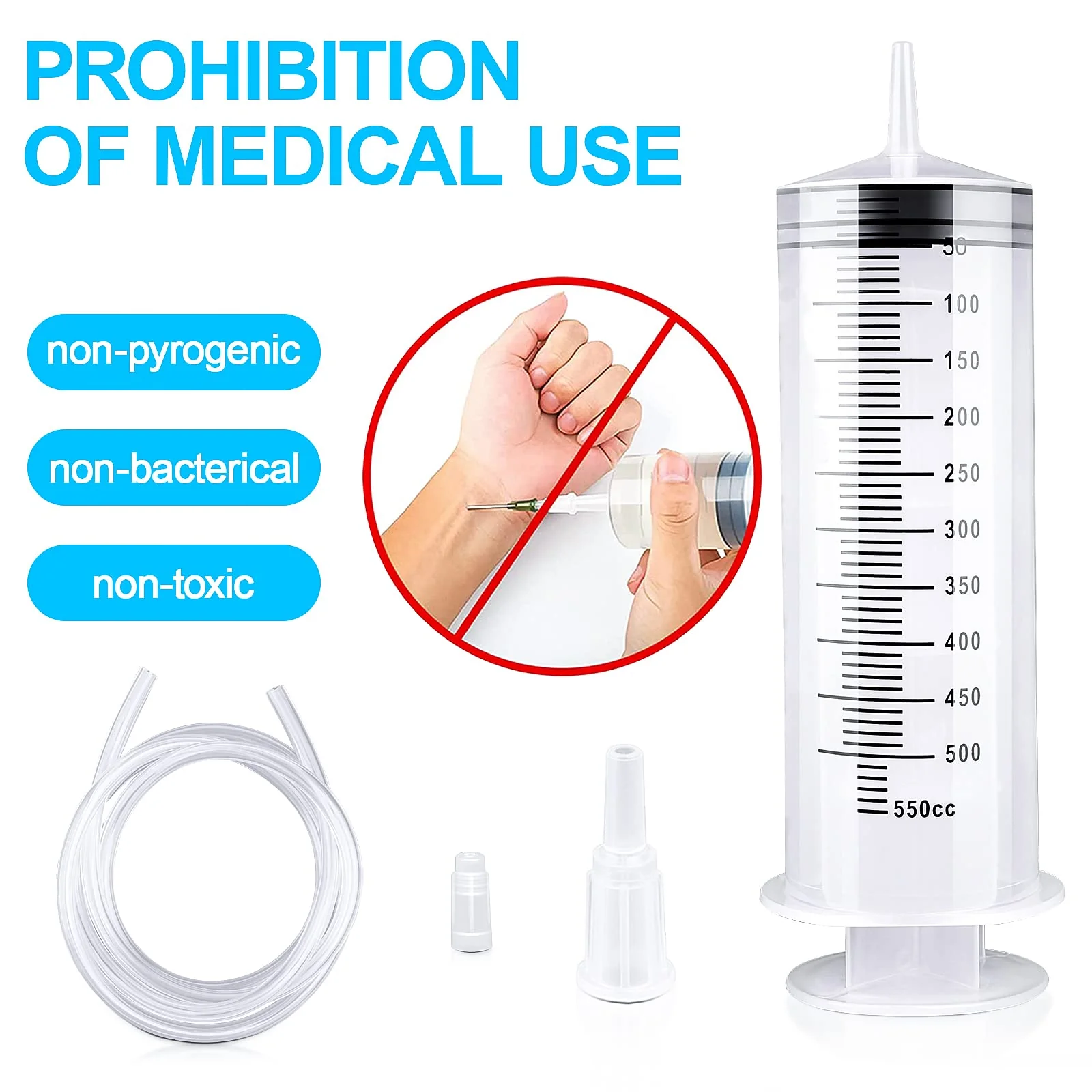 150/250/350/550 ml Syringe with Plastic Tubes, Reusable Plastic Syringe for Oil or Glue Applicators, Experiments, Pet Feeding, Industrial Applications (550 ml) 550ml - Image 5