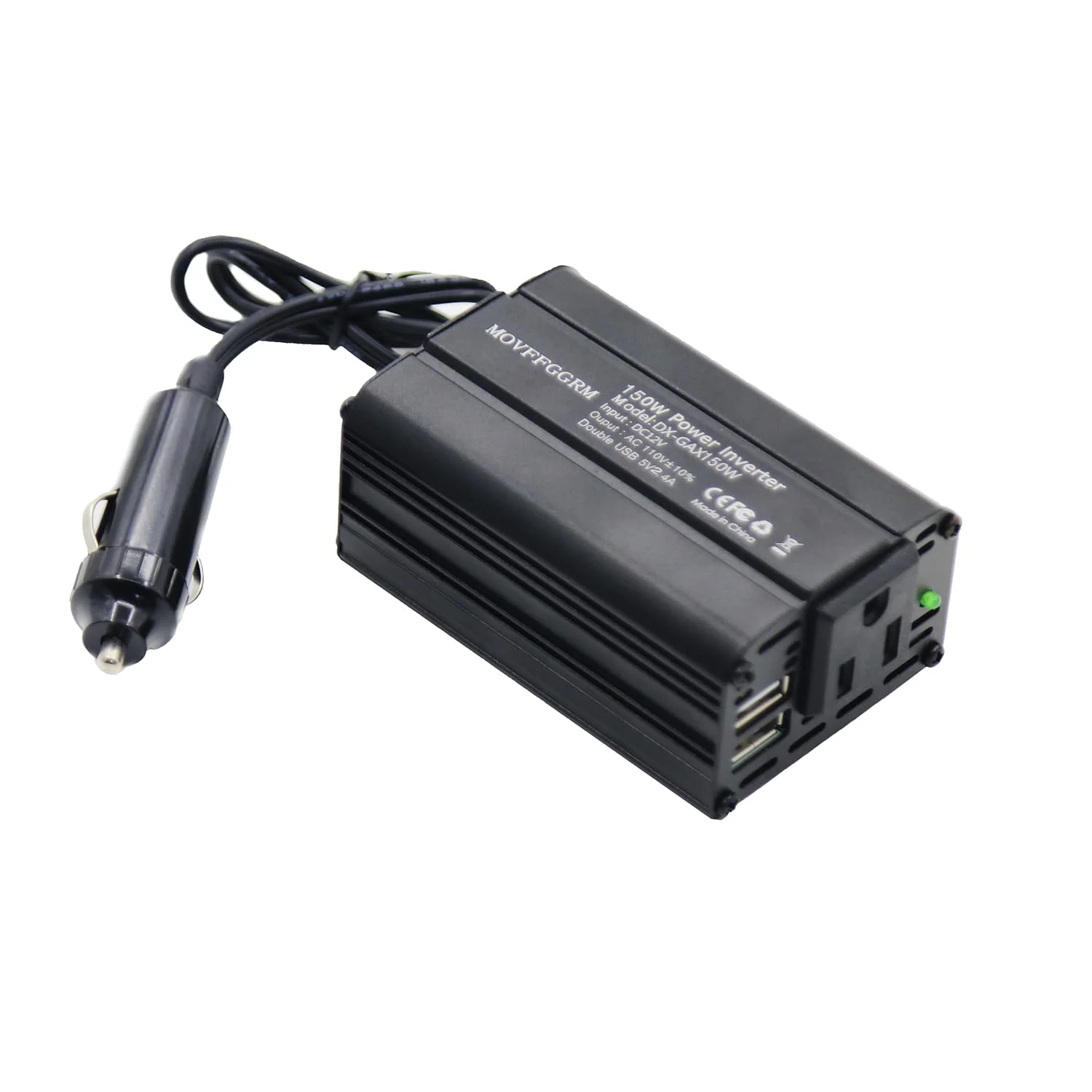 150W Power Inverter 12V DC to 110V AC Car Plug Adapter Outlet Converter with 2.4A Dual USB AC car Charger for Laptop Computer Black - Image 5