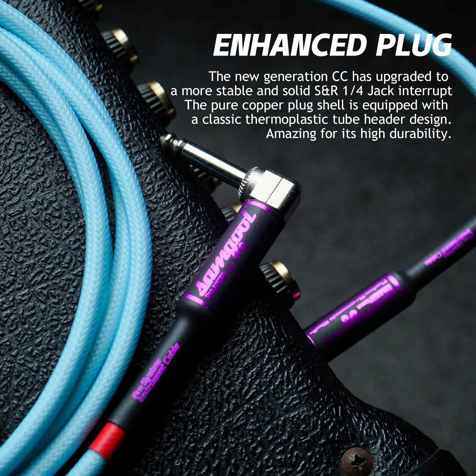 15ft Guitar Cable, 1/4 Inch Straight/Angle Instrument Cable, Electric Cord Amp Cord for Bass Amp and Instruments (CC Powder Blue Braided) 15ft CC - Image 4