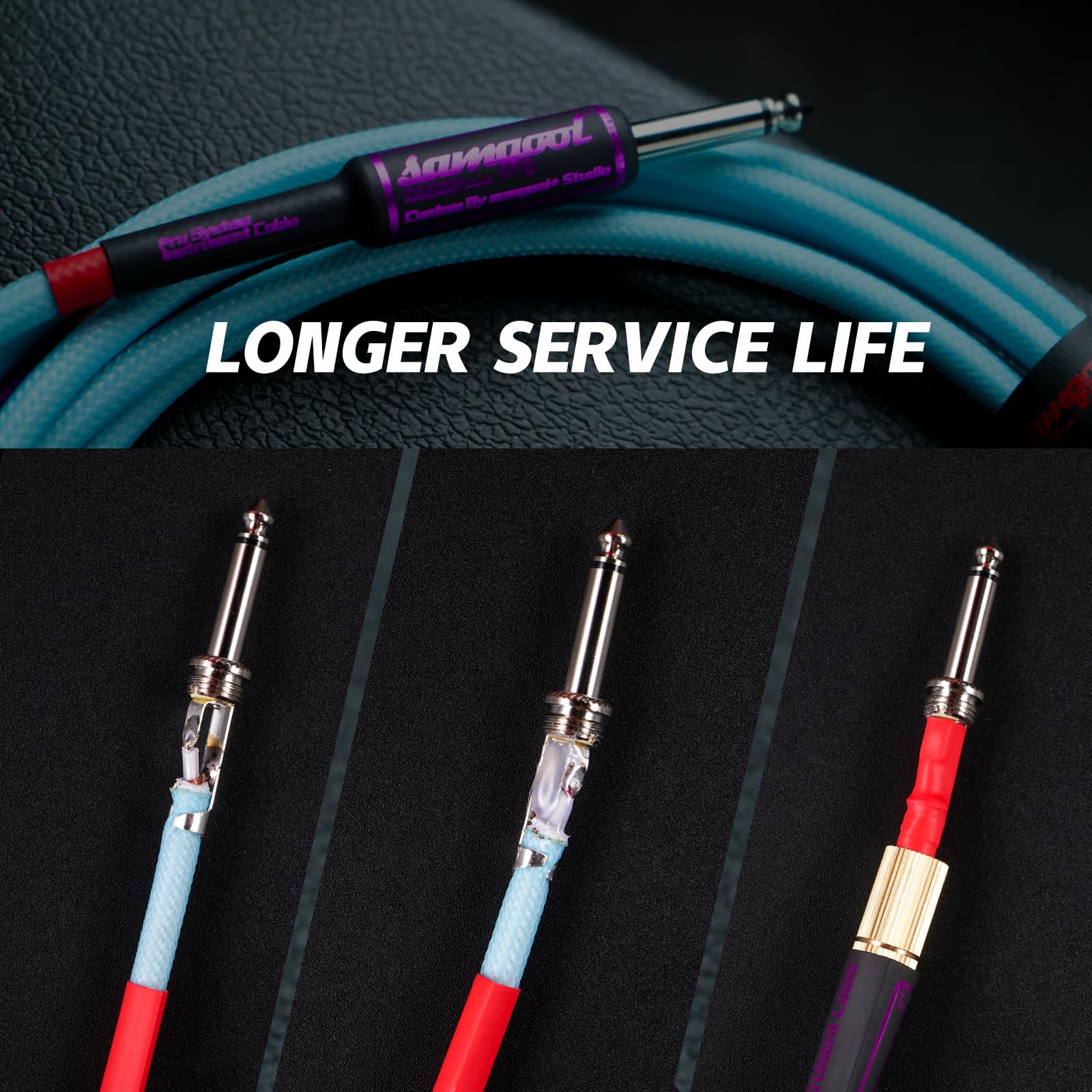 15ft Guitar Cable, 1/4 Inch Straight/Angle Instrument Cable, Electric Cord Amp Cord for Bass Amp and Instruments (CC Powder Blue Braided) 15ft CC - Image 6