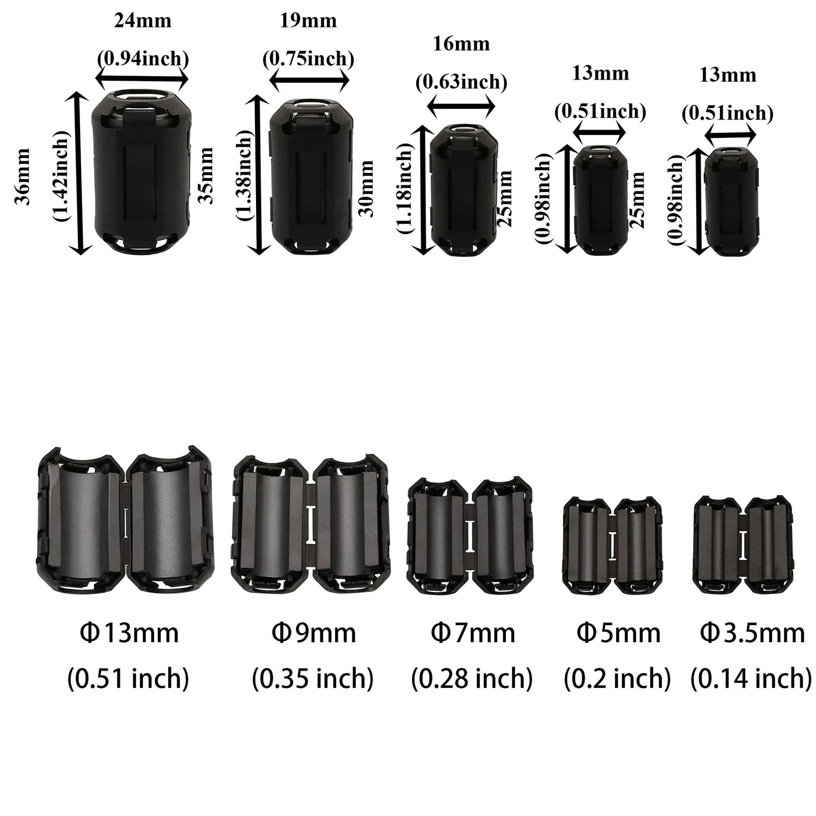 15Pcs 7mm Clip-on Ferrite Ring Core RFI EMI Noise Suppressor Cable Clip for Telephones Tvs Speakers Radio Audio Equipment Noise Suppressor Video Cable Power Cord - Image 3
