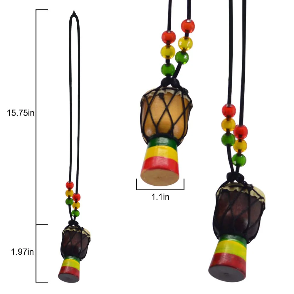 15Pcs Instrument Necklaces Wooden Classic Djembe Drum Mini Pendant African Drum Bongos Percussion Jewelry Necklace Drums for Kids Adults Party Supply School Gift 15 Pcs - Image 2