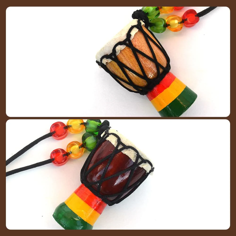 15Pcs Instrument Necklaces Wooden Classic Djembe Drum Mini Pendant African Drum Bongos Percussion Jewelry Necklace Drums for Kids Adults Party Supply School Gift 15 Pcs - Image 3