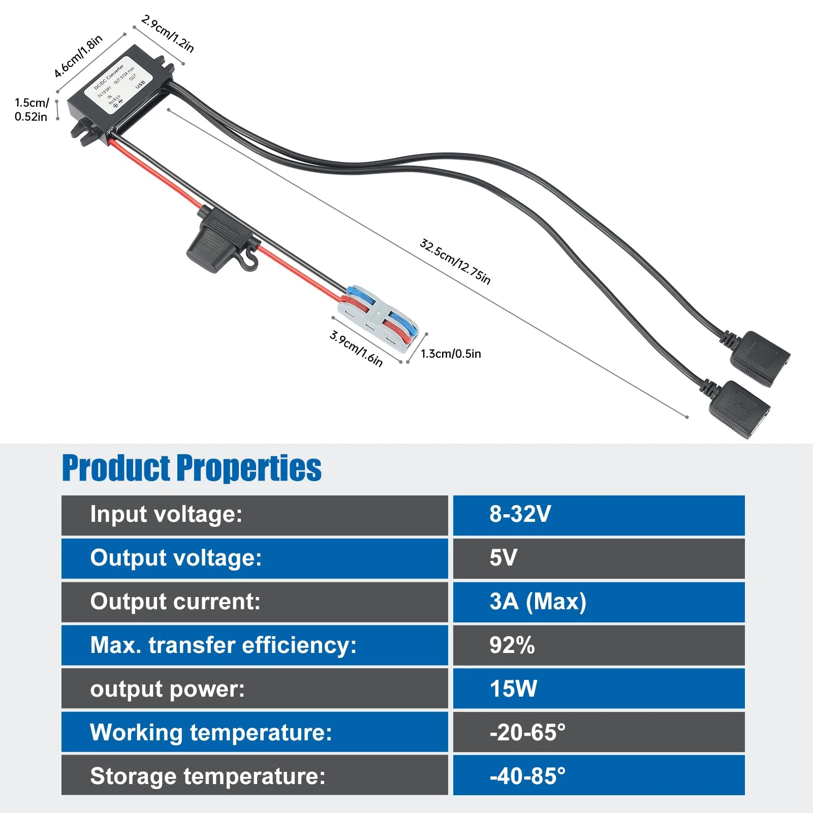 15W Dual USB Car Charger 8-32V to 5V 3A DC-DC Converter, Waterproof Voltage Regulator for Truck/RV/Boat/Heavy Equipment(CE Certified) Black 8-32V to 5V3A Dual USB - Image 6