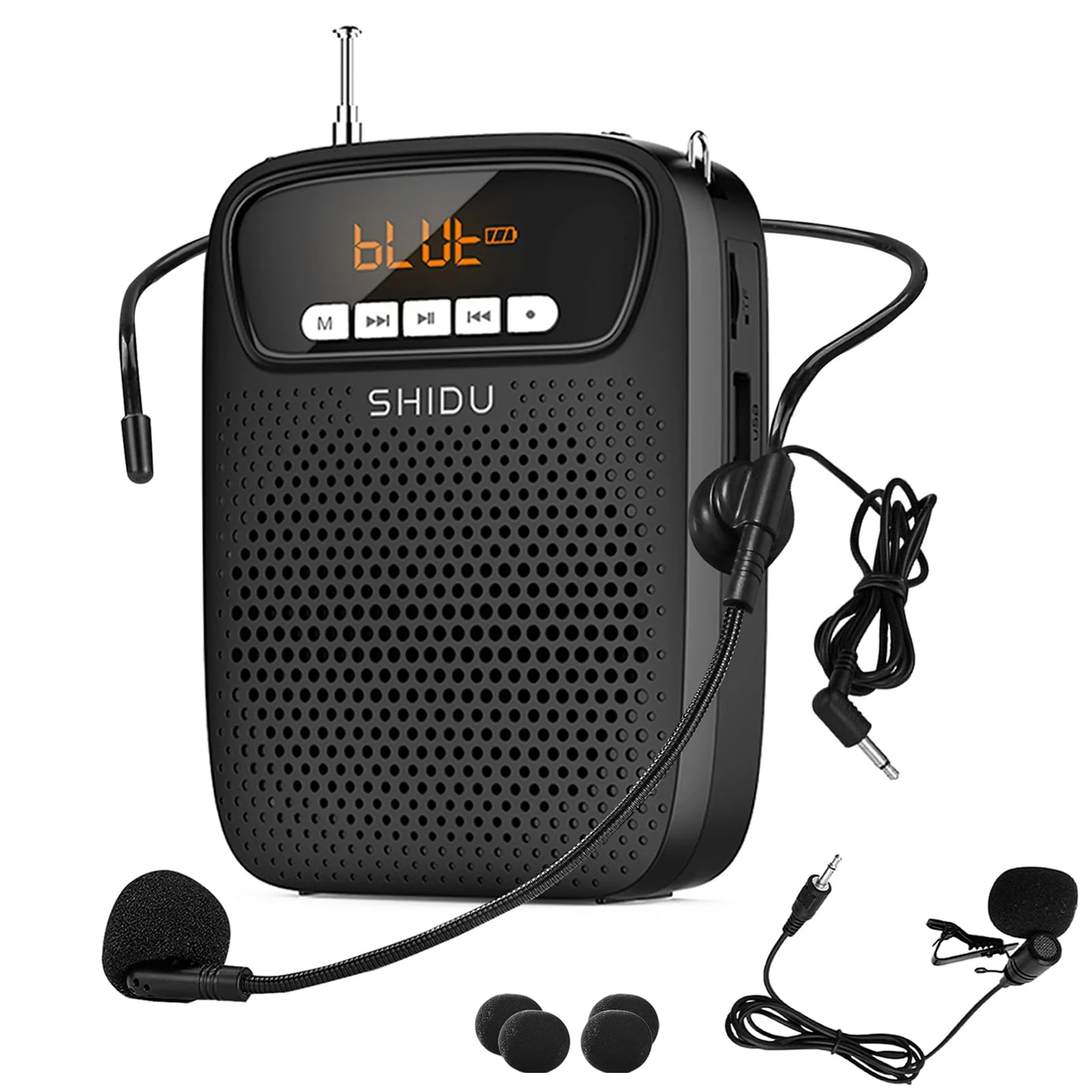 15W Portable Mini Voice Amplifier with Lapel Microphone & Wired Microphone Headset, Rechargeable Megaphone Speaker with 2 Mics for Teachers, Small Pa System for Classroom