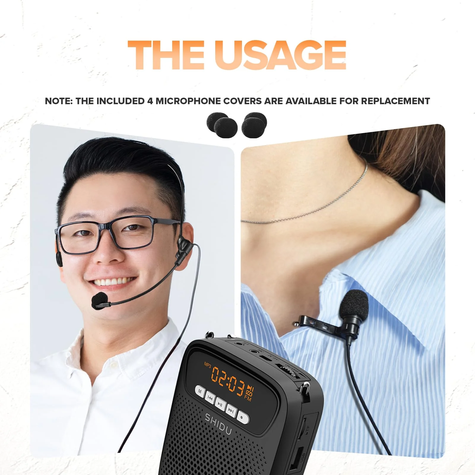 15W Portable Mini Voice Amplifier with Lapel Microphone & Wired Microphone Headset, Rechargeable Megaphone Speaker with 2 Mics for Teachers, Small Pa System for Classroom - Image 2
