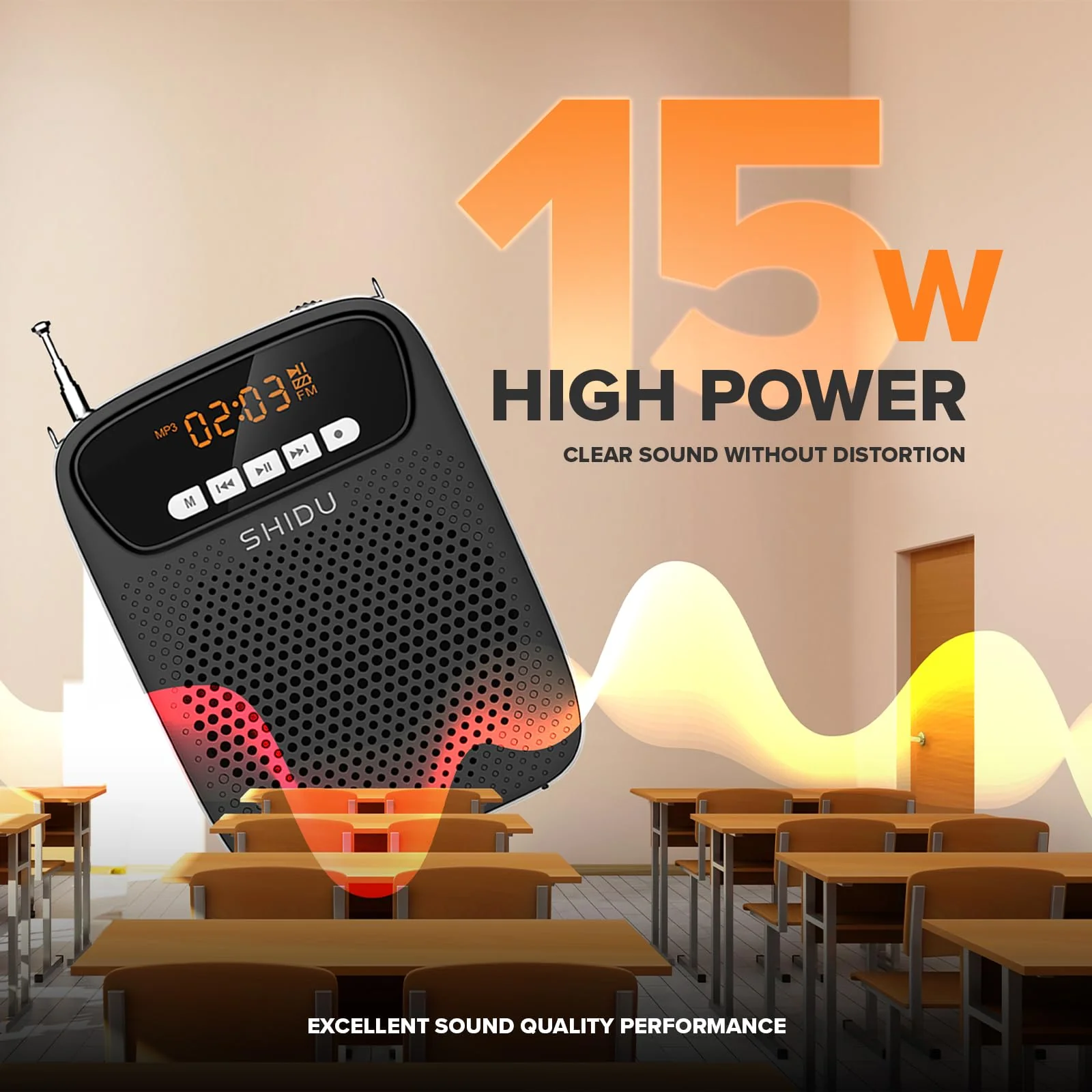 15W Portable Mini Voice Amplifier with Lapel Microphone & Wired Microphone Headset, Rechargeable Megaphone Speaker with 2 Mics for Teachers, Small Pa System for Classroom - Image 3