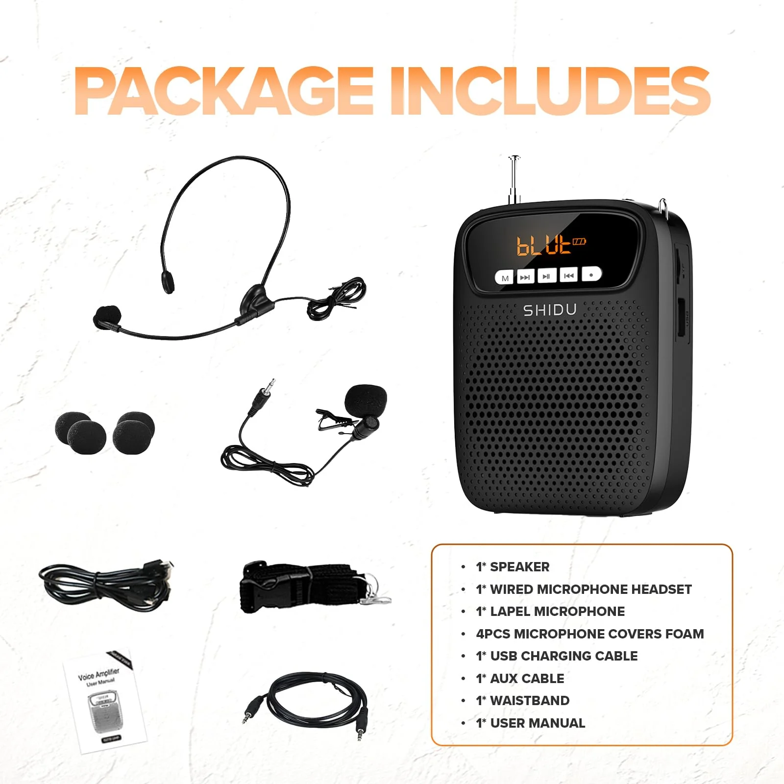 15W Portable Mini Voice Amplifier with Lapel Microphone & Wired Microphone Headset, Rechargeable Megaphone Speaker with 2 Mics for Teachers, Small Pa System for Classroom - Image 8