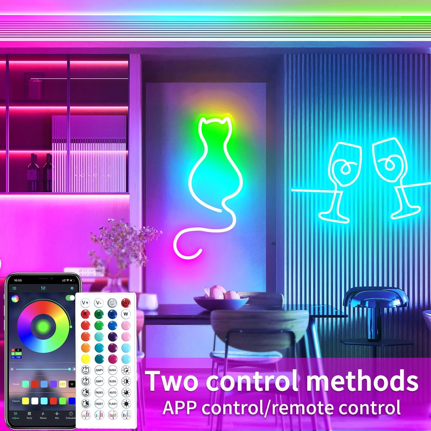 16.4ft 24V RGB LED neon Rope Lights with Remote APP Control IP65 Waterproof Flexible Neon LED Strip Lights LED neon Rope Lights for Bedroom Room Outdoors Decor 16.4FT - Image 2