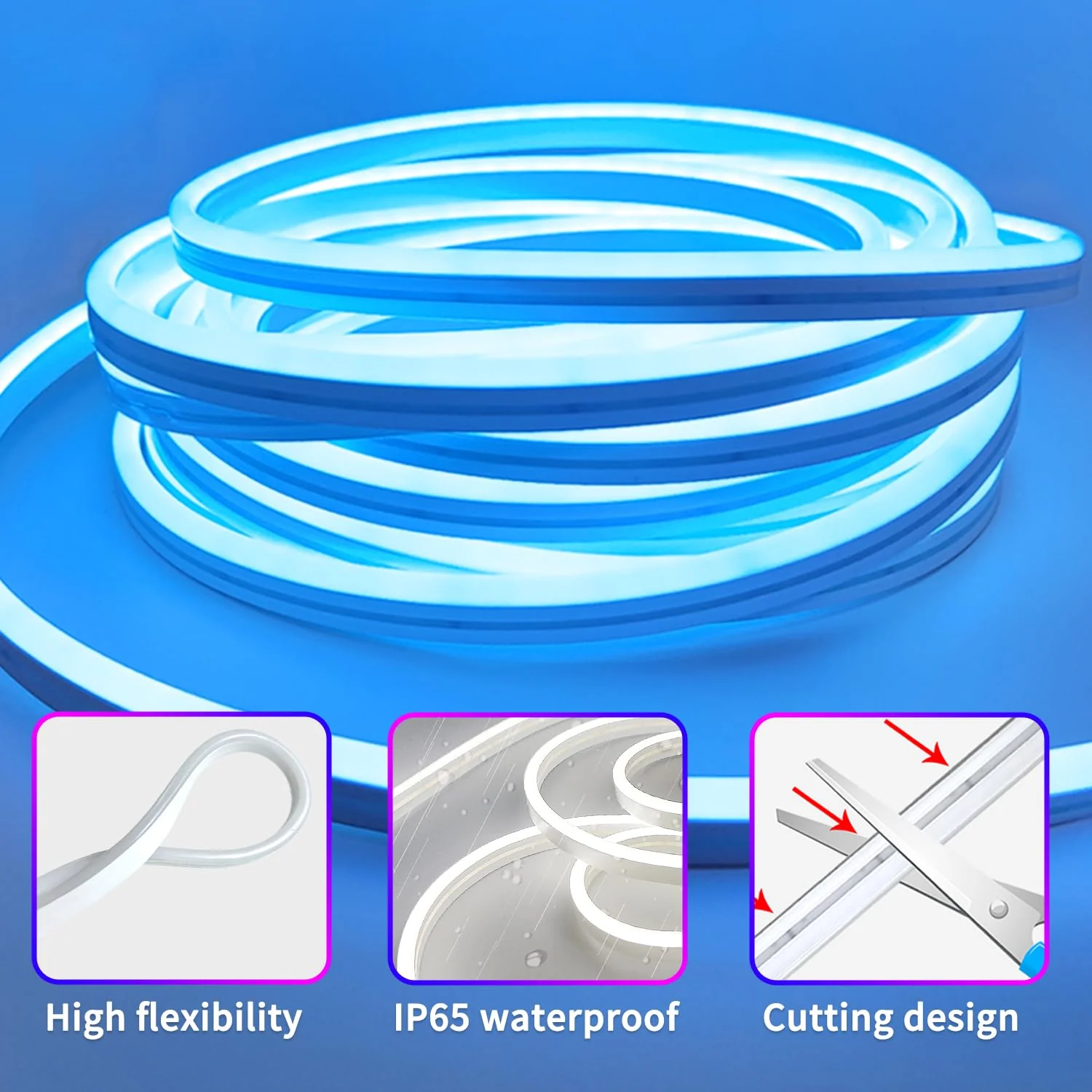 16.4ft 24V RGB LED neon Rope Lights with Remote APP Control IP65 Waterproof Flexible Neon LED Strip Lights LED neon Rope Lights for Bedroom Room Outdoors Decor 16.4FT - Image 6