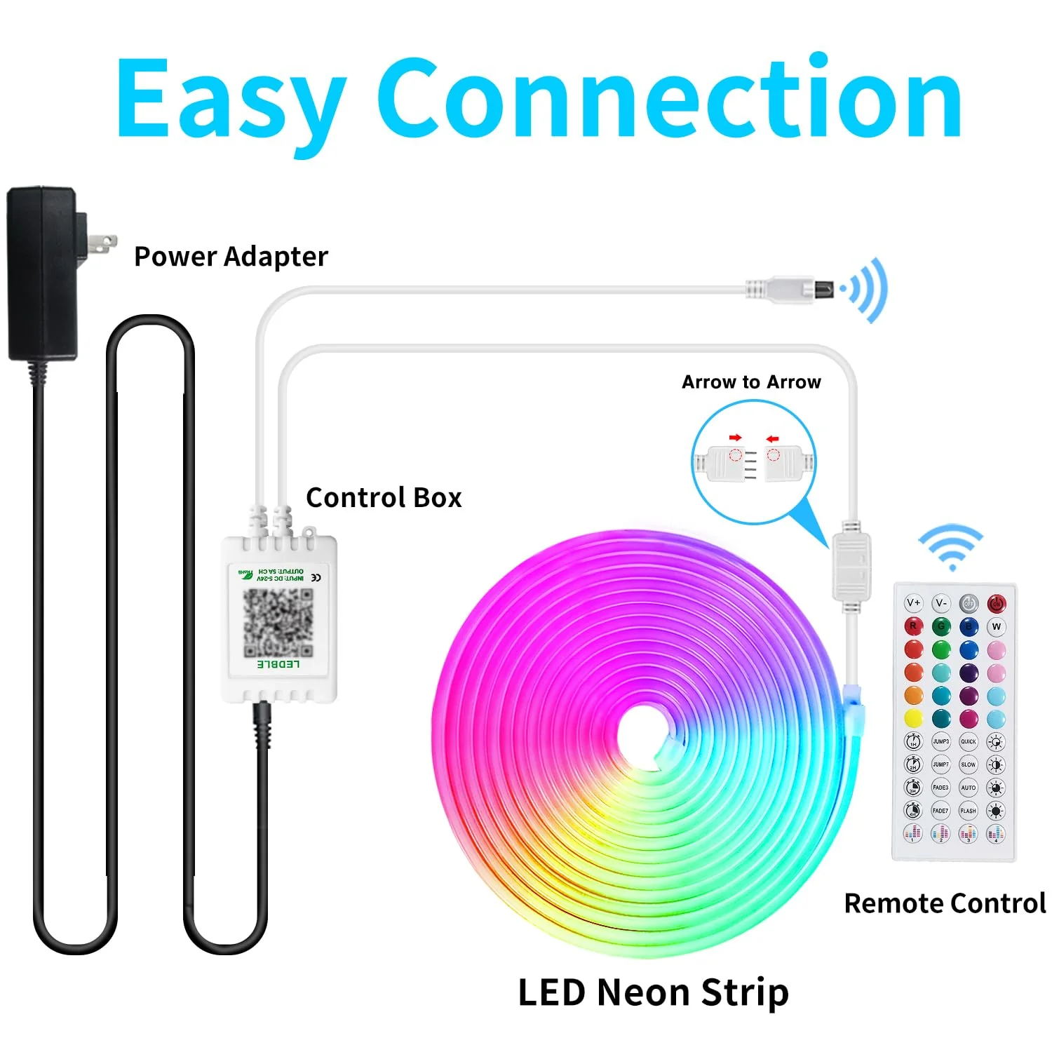 16.4ft 24V RGB LED neon Rope Lights with Remote APP Control IP65 Waterproof Flexible Neon LED Strip Lights LED neon Rope Lights for Bedroom Room Outdoors Decor 16.4FT - Image 7