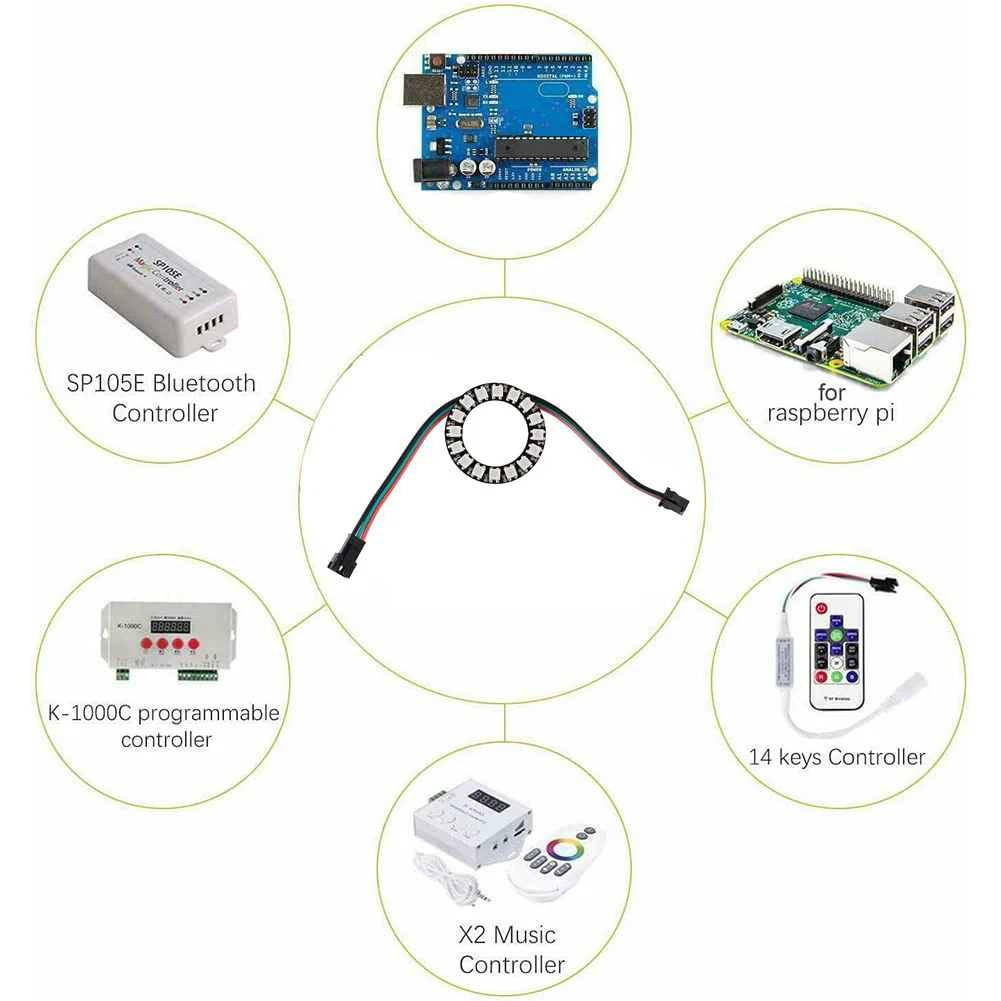 16 Bits WS2812 Addressable LED Ring with SM2.54-3P Connector Wire, 16 X WS2812B 5050 RGB LEDs with Integrated Drivers DC5V for Arduino ESP8266 ESP32 Devkit Nodemcu (Pack of 4pc) - Image 6