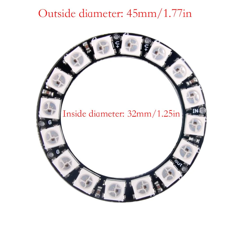 16 Bits WS2812 RGB LED Ring 16 X WS2812B 5050 Full Dream Color Light LED ith Integrated Drivers Individual Addressable for Arduino Raspberry Pi ESP32 (Pack of 2pcs) - Image 3