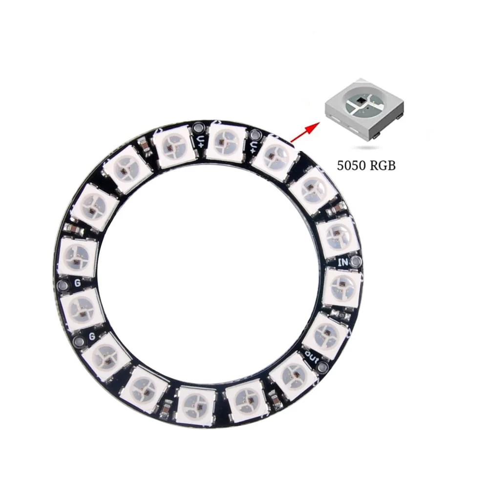 16 Bits WS2812 RGB LED Ring 16 X WS2812B 5050 Full Dream Color Light LED ith Integrated Drivers Individual Addressable for Arduino Raspberry Pi ESP32 (Pack of 2pcs) - Image 5