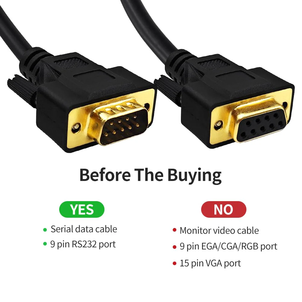 16 Feet(5 Meter) DB9 Straight Through 9 Pin RS232 Serial Extension Cable Double Shielded, Metal Braided&AL-foil, Female to Male, Black, SC902S10FM 16 feet(5 meter) - Image 2