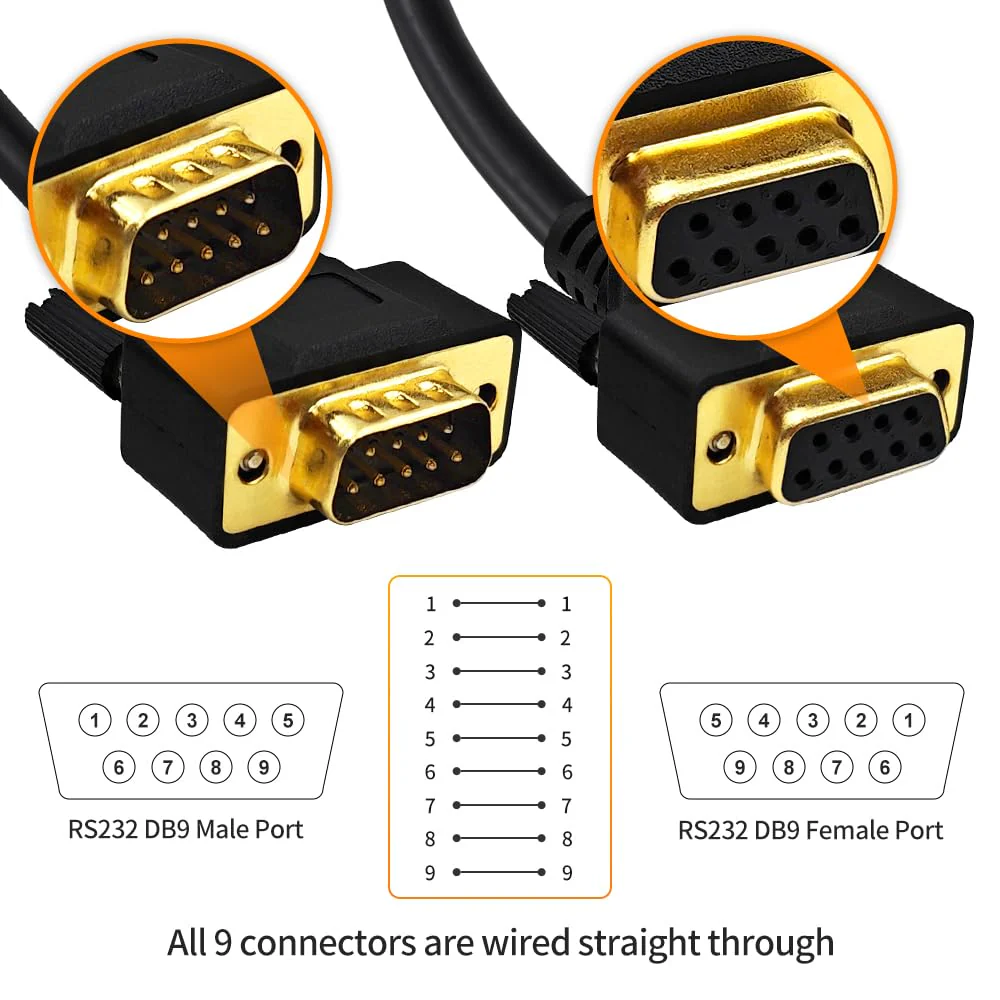 16 Feet(5 Meter) DB9 Straight Through 9 Pin RS232 Serial Extension Cable Double Shielded, Metal Braided&AL-foil, Female to Male, Black, SC902S10FM 16 feet(5 meter) - Image 3