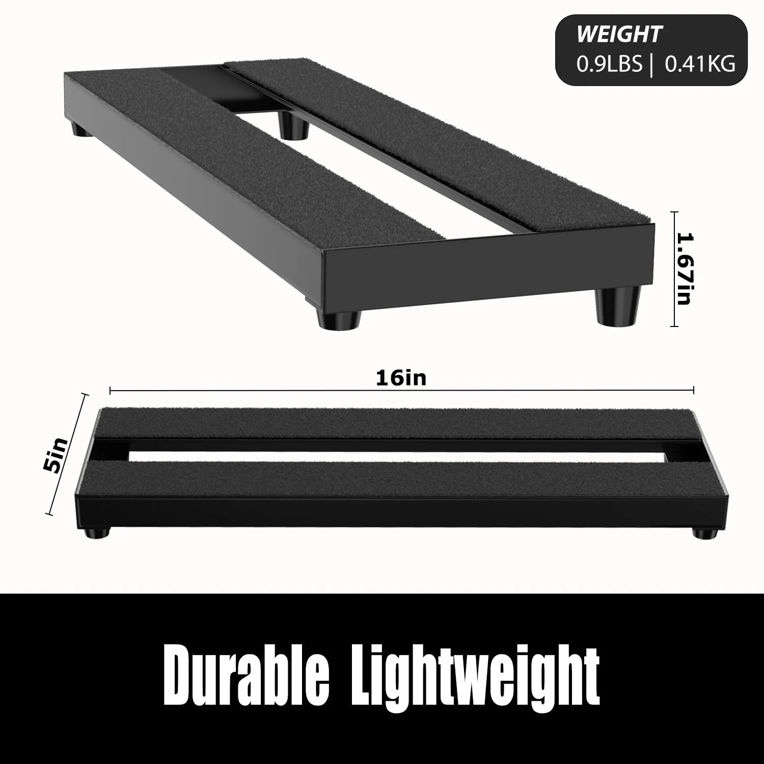 16" Guitar Pedalboard with Tubular Aluminum Frame & Hard-Anodized Finish, Ultra-Sturdy & Scratch-Resistant Portable Board for 3-5 Pedals, Includes Velcro, Power Cables & Zip Ties 16 INCH Black - Image 3