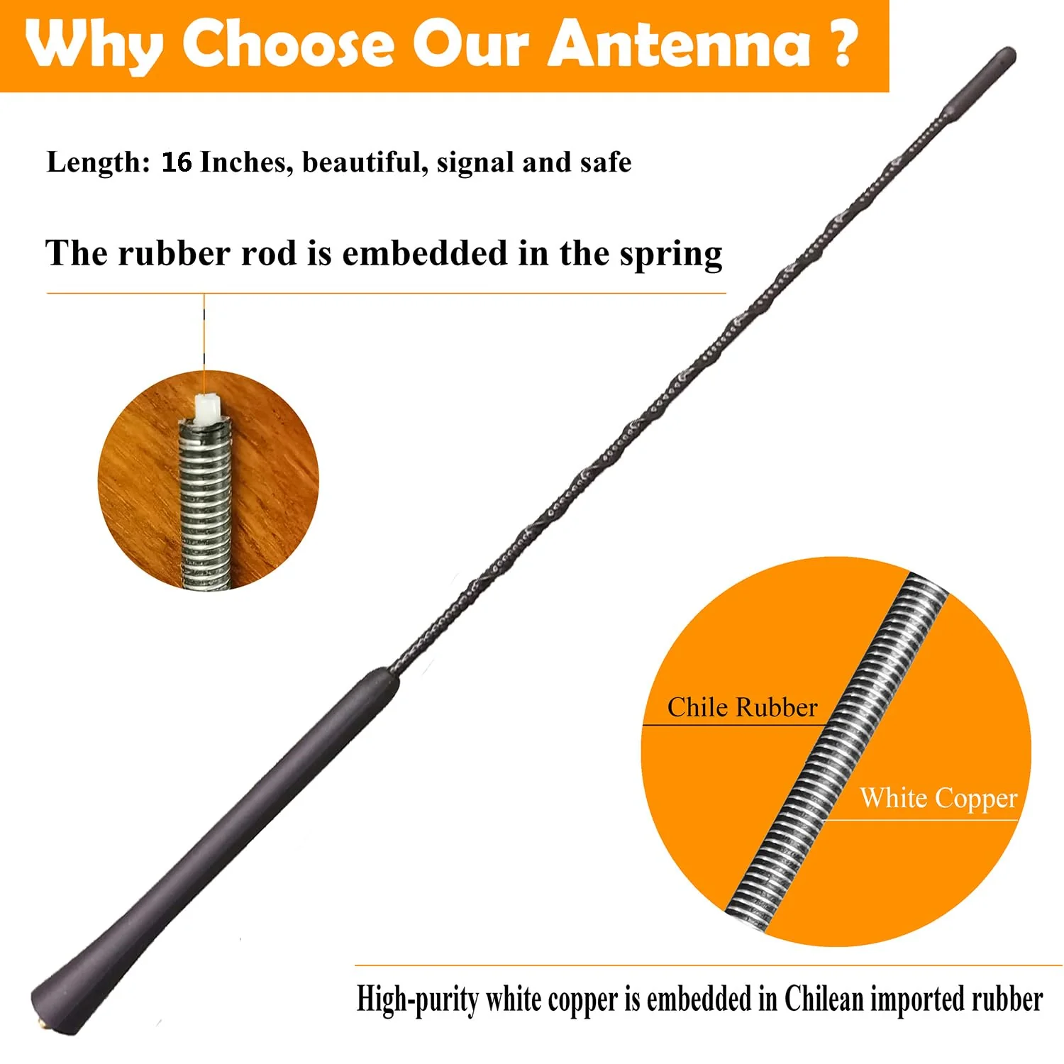 16 Inch Flexible Rubber Antenna Replacement for Volkswagen Tiguan (2009-2011), New Beetle (1999-2010), Jetta (2000-2010), Black - Image 2