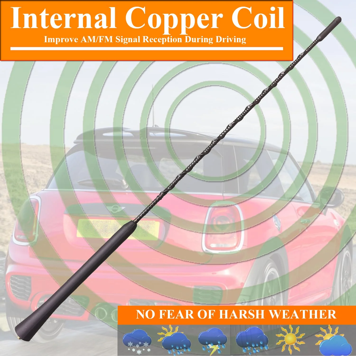 16 Inch Flexible Rubber Antenna Replacement Mast for Mini Cooper Hardtop (2013-2024), Mini Countryman (2013-2016), Mini Coupe (2013-2015), Mini Roadster (2013-2016), Mini Paceman - Image 5