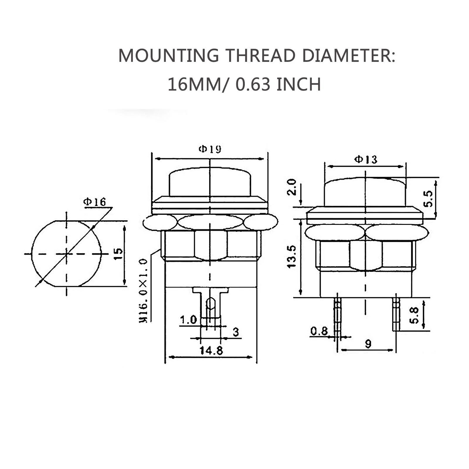 16 mm Momentary Push Button On Off Switch Assorted Red Green Yellow Blue White Black 3A 250V AC 2-Pin Self-Resetting Mini Round Switch 16mm - Image 6