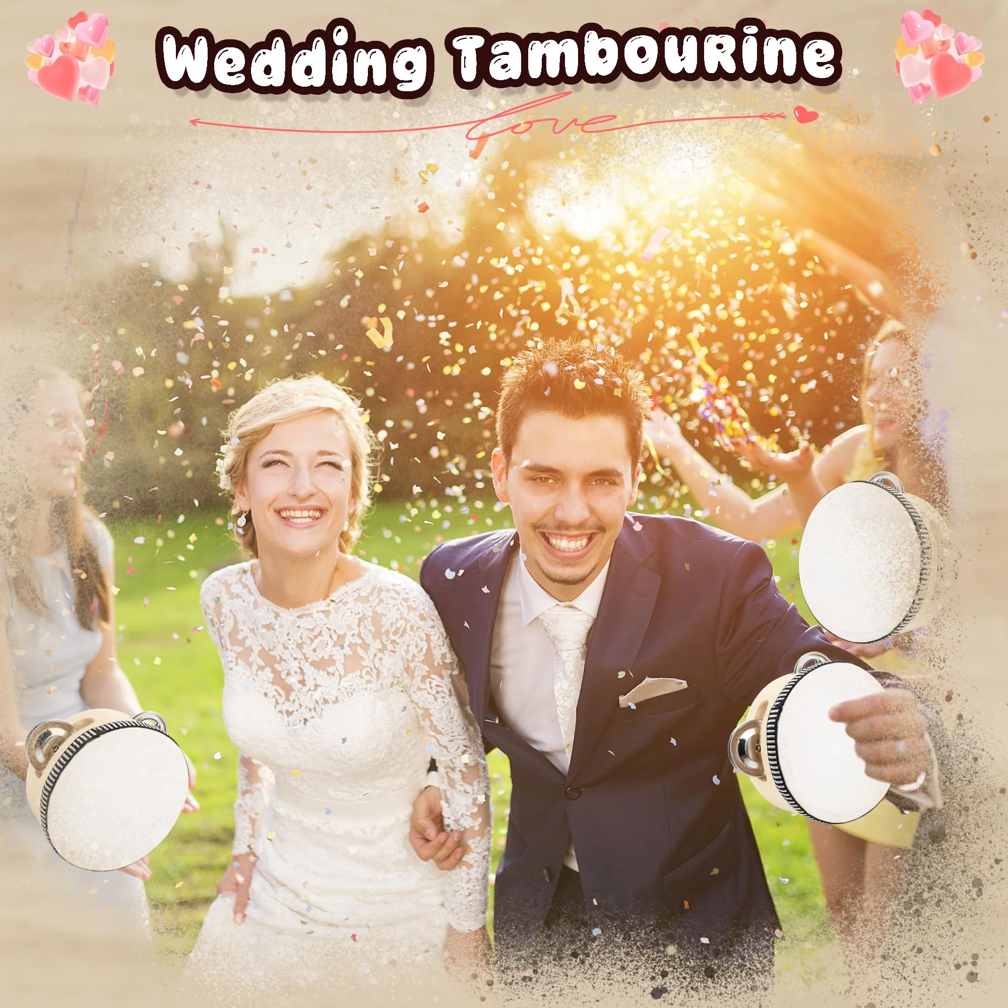 16 Pcs 4 Inch Adult Wedding Tambourines Drum Wooden Natural Handheld Drums Metal Jingles Drums Musical Instruments Percussion for Church Wedding Party Favor - Image 4