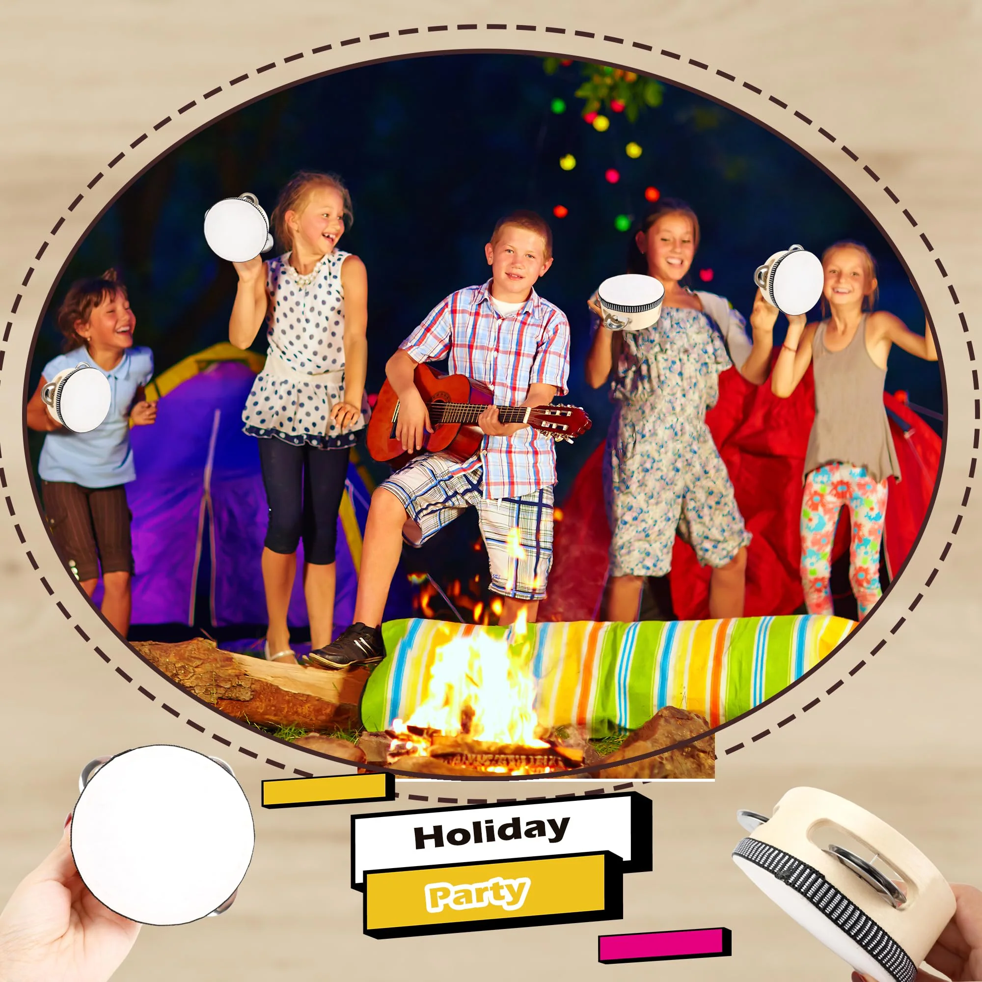 16 Pcs 4 Inch Adult Wedding Tambourines Drum Wooden Natural Handheld Drums Metal Jingles Drums Musical Instruments Percussion for Church Wedding Party Favor - Image 6
