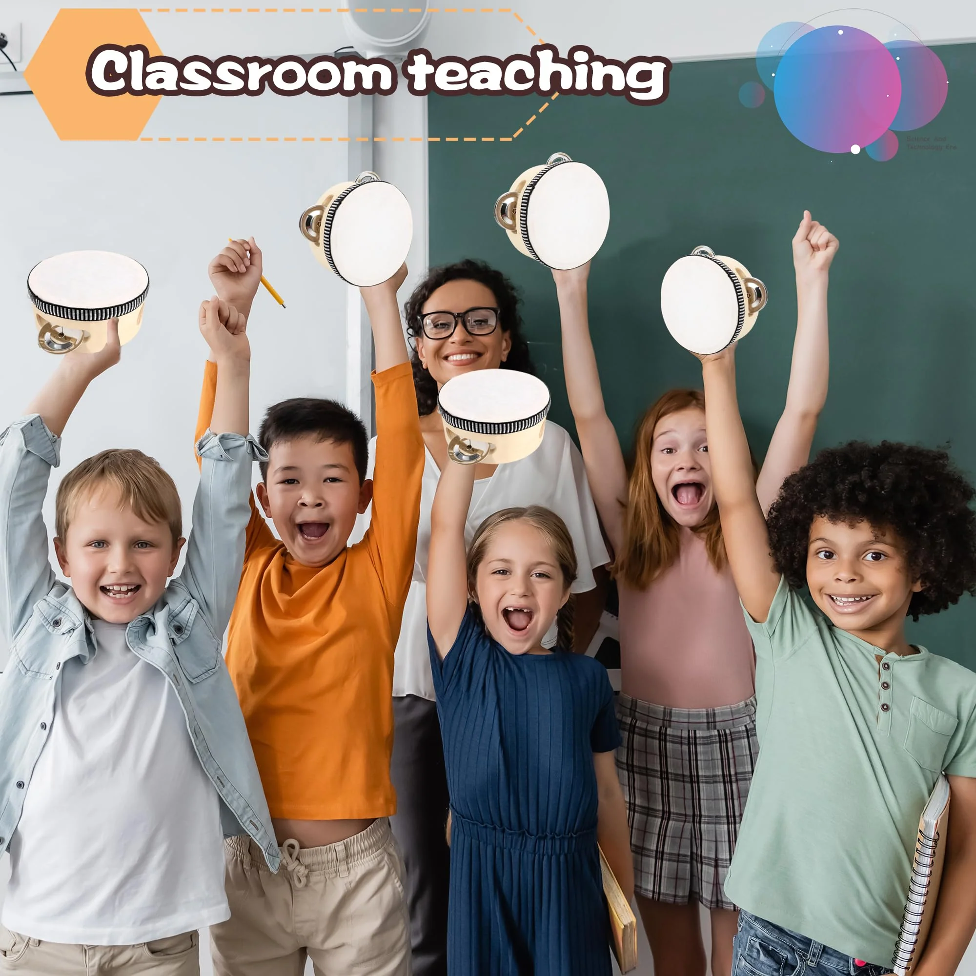 16 Pcs 4 Inch Adult Wedding Tambourines Drum Wooden Natural Handheld Drums Metal Jingles Drums Musical Instruments Percussion for Church Wedding Party Favor - Image 7