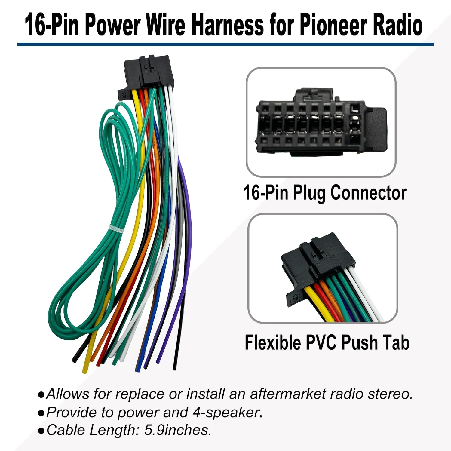 16 Pin Pioneer Wiring Harness Radio Stereo Connector for Aftermarket Radio Wire Harness Replacement for Pioneer DEH AVH AVIC MVH FH SPH Pioneer Stereo Power Plug for AVH-120BT AVH-1500NEX AVH-200EX - Image 2