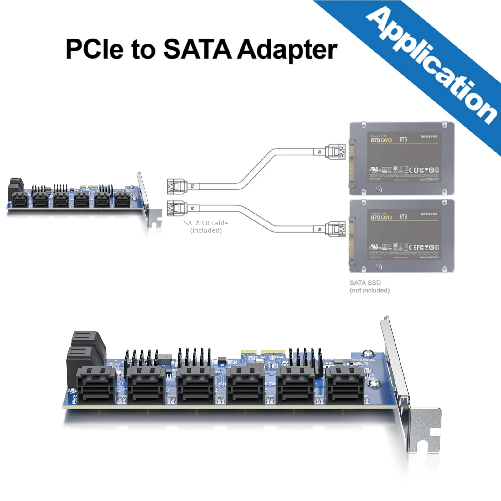 16 Port PCIe SATA Card, SATA3.0 Expansion Card, X1, with 16 SATA cable, Support SSD and HDD 16-Port, PCI-e X1 - Image 4