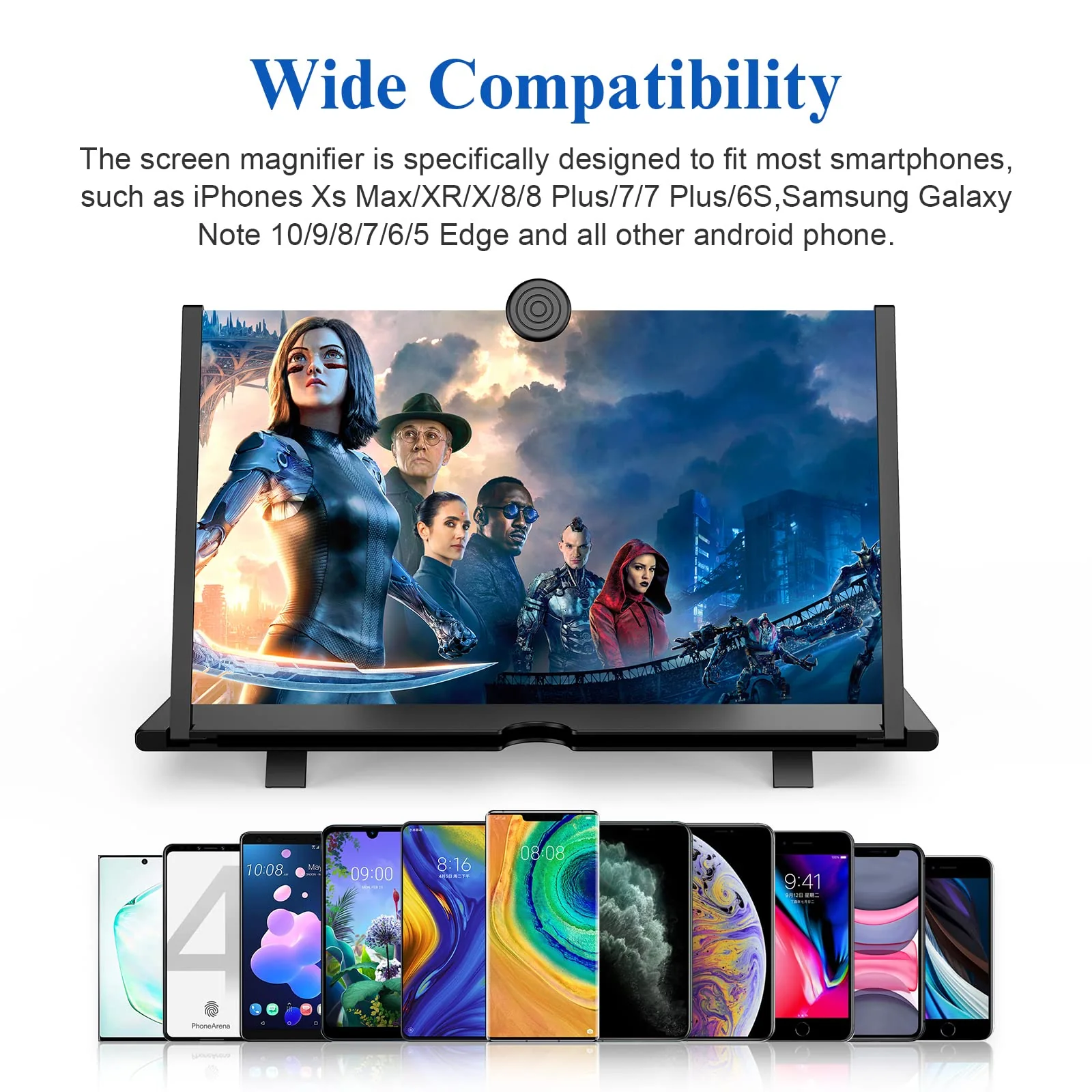 16" Screen Magnifier -3D HD Mobile Phone Magnifying Projector Screen Enlarger for Movies, Videos and Gaming – Foldable Phone Stand Holder with Screen Amplifier–Compatible with All Smartphones Black-16 inch - Image 3