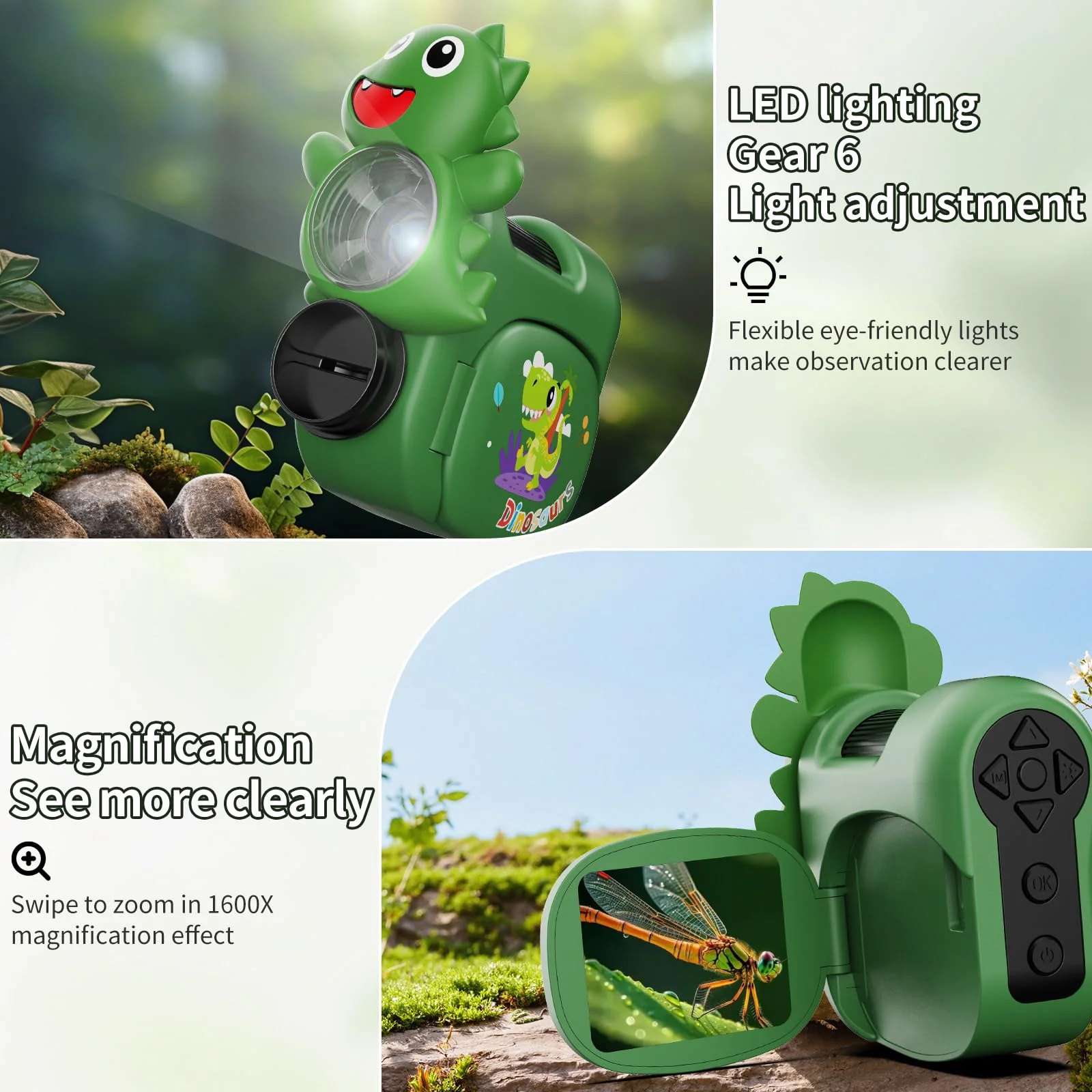 1600X Handheld Microscope for Kids 2" IPS Screen Kit Mini Pocket Digital Microscopes STEM Science with Slides Photo Video Rechargeable Portable Scope Gift for Ages 6-12 (Green) Green - Image 6