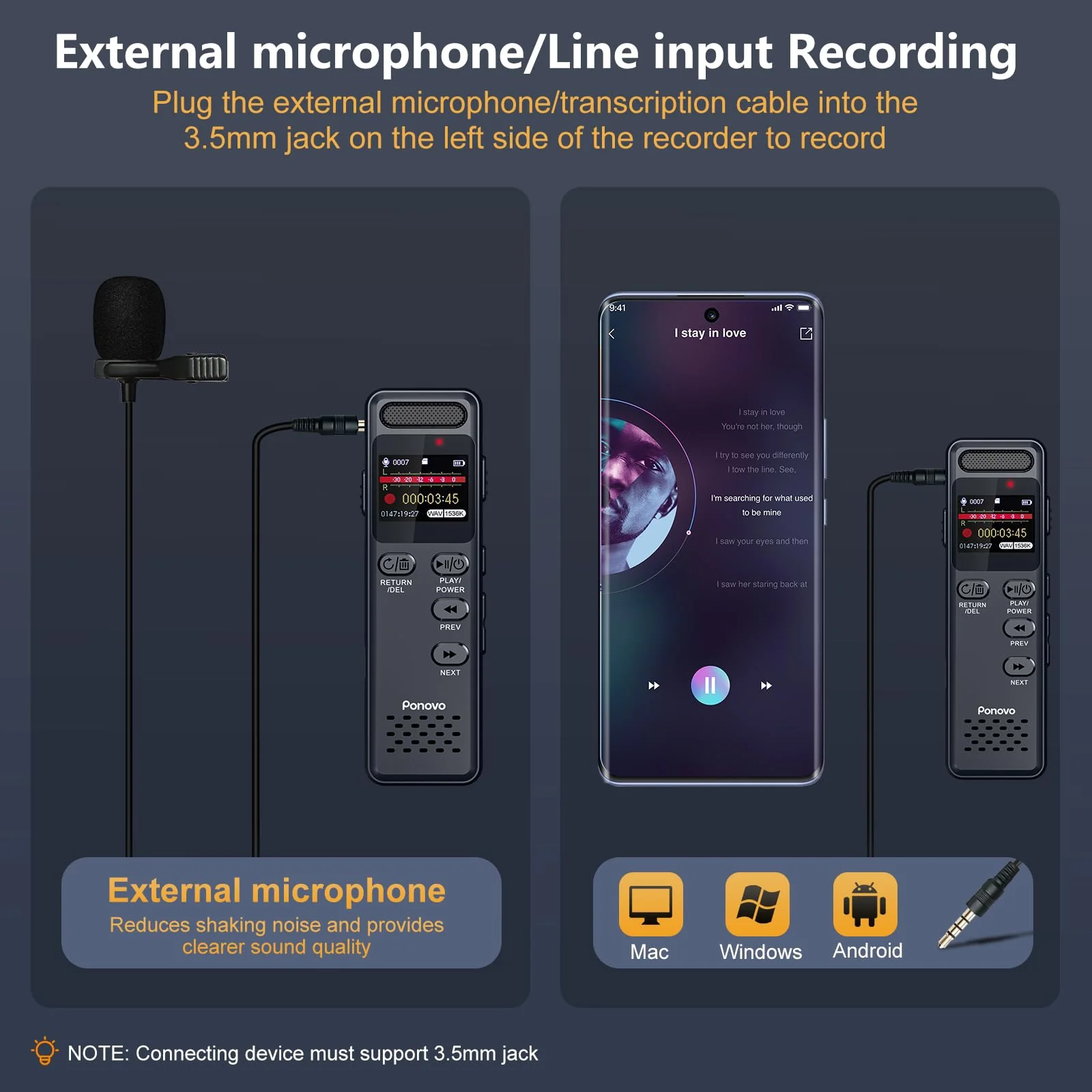 160GB Digital Voice Recorder with Playback, 1100mAh Audio Recording Device for Lecture Interviews, 1536Kbps Voice Activated Recorder with Noise Reduction, Password, External Microphone 160GB - Image 8