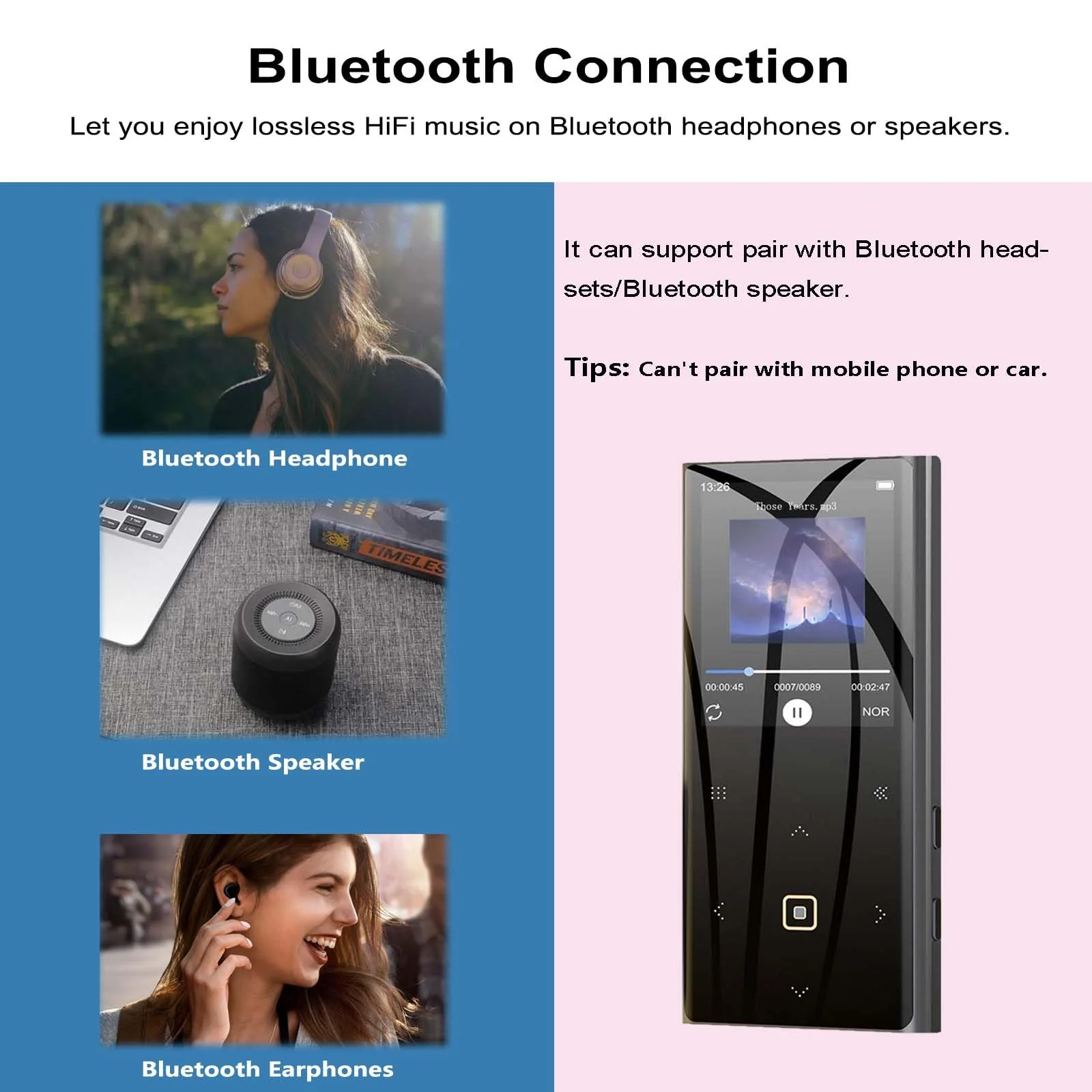 160GB MP3 Player for Kids with Bluetooth Portable Music Player 2.4" Large Screen Built-in Speaker Support Video FM Radio Voice Recorder E-Book Earphones Included - Image 4