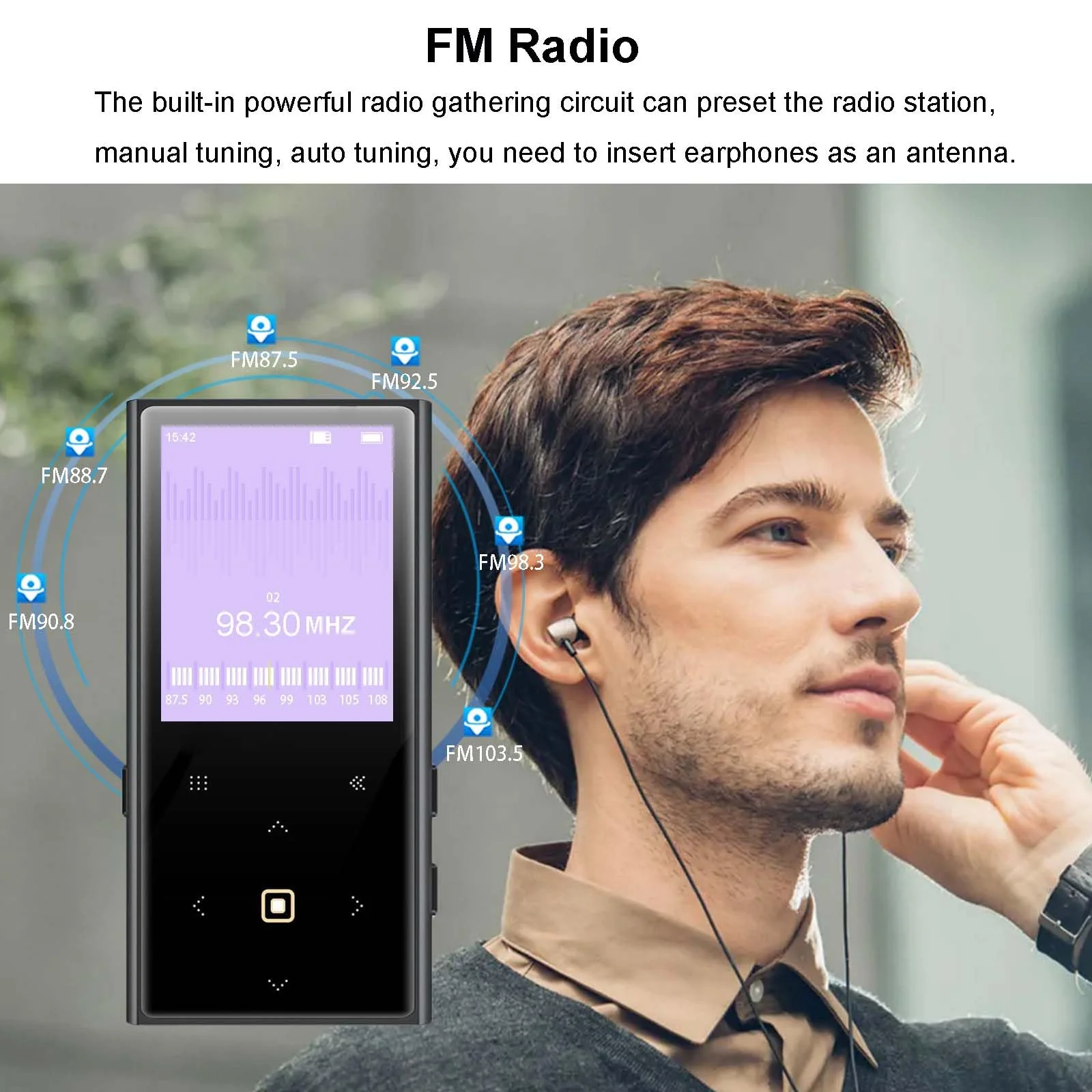 160GB MP3 Player for Kids with Bluetooth Portable Music Player 2.4" Large Screen Built-in Speaker Support Video FM Radio Voice Recorder E-Book Earphones Included - Image 5