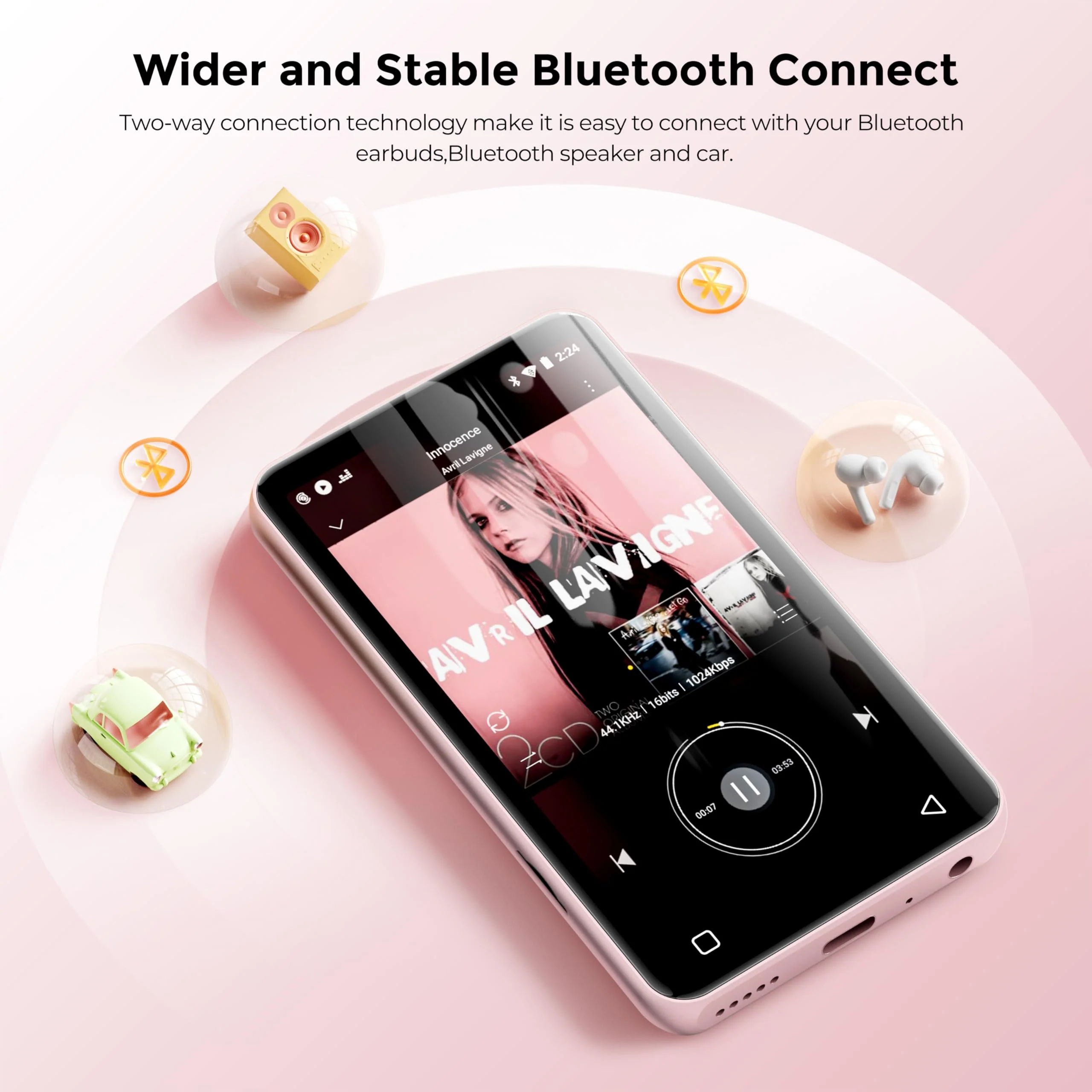 160GB MP3 Player with Bluetooth and WiFi, innioasis Music Player with Spotify,Pandora,Amazon Music,4" Touch Screen Android MP4 MP3 Player for Kids with Libby,Audible,Spotify Kids (White+Pink) Pink+White - Image 6